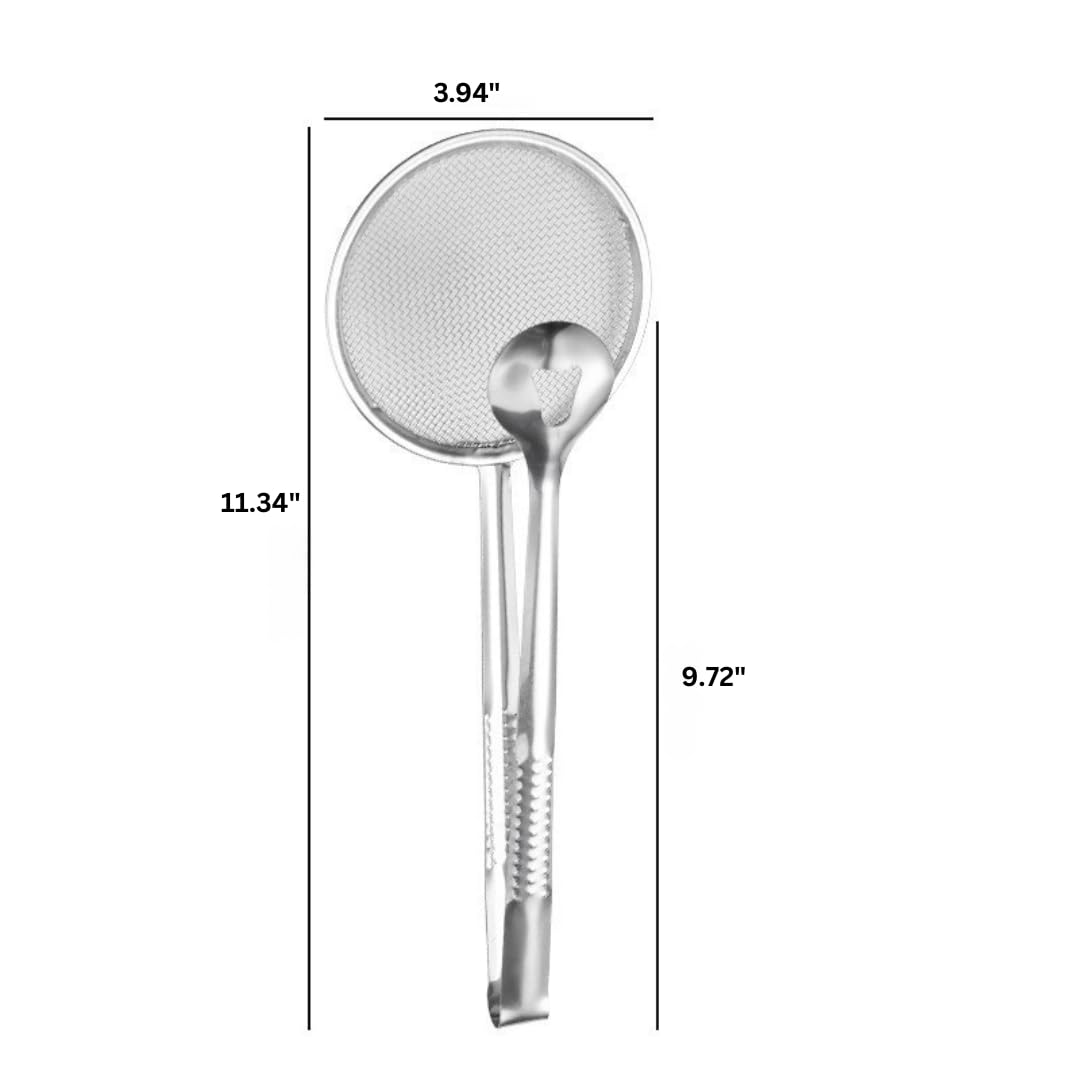 Stainless Steel Kitchen Tongs with Built-in Strainer Spoon