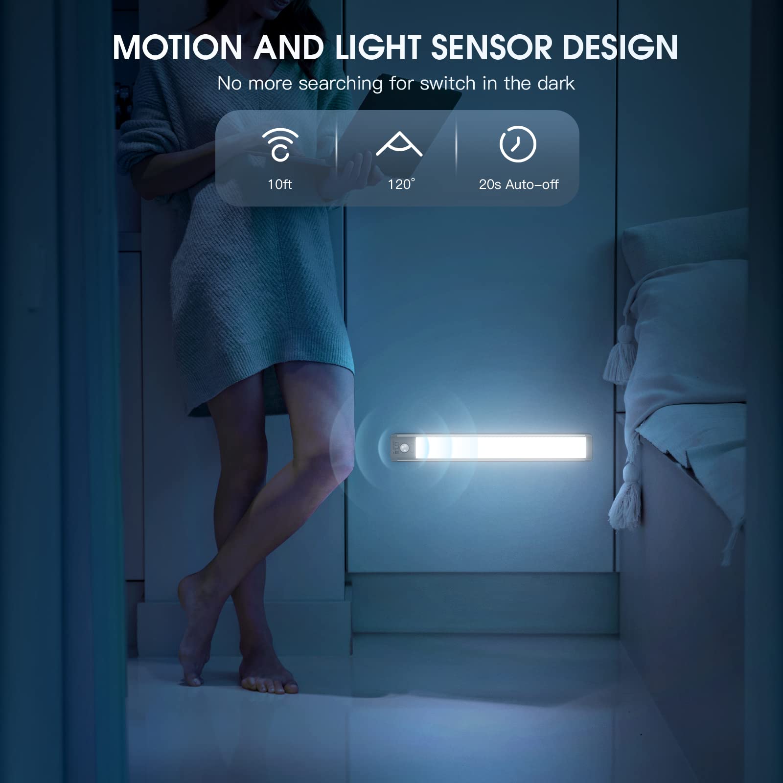 2-Pack Motion sensor activated 10inch Under Cabinet or Multi-Use Lighting