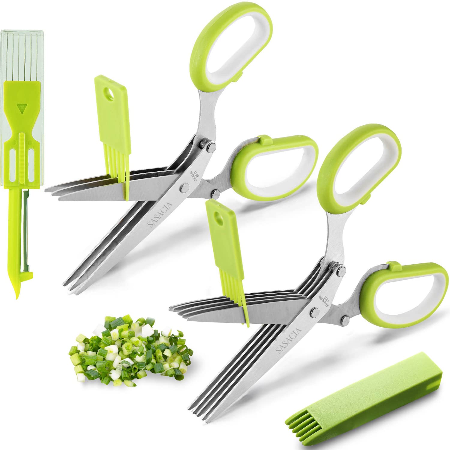 2-Pack Herb Scissors Set with 5 Blades & 3 Blades