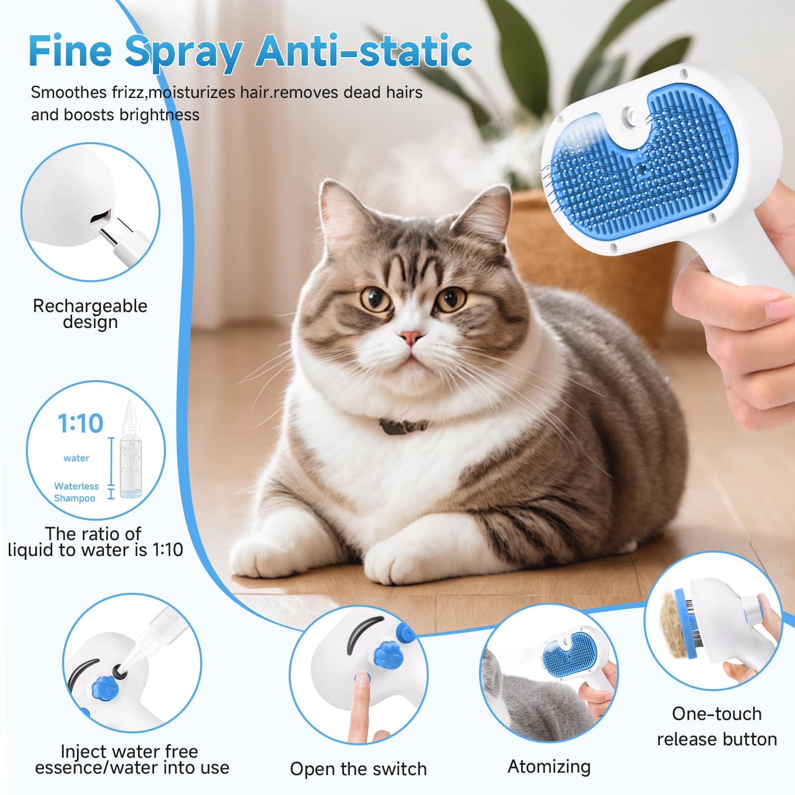 3 in 1 Pet Steam Brush for Dogs & Cats