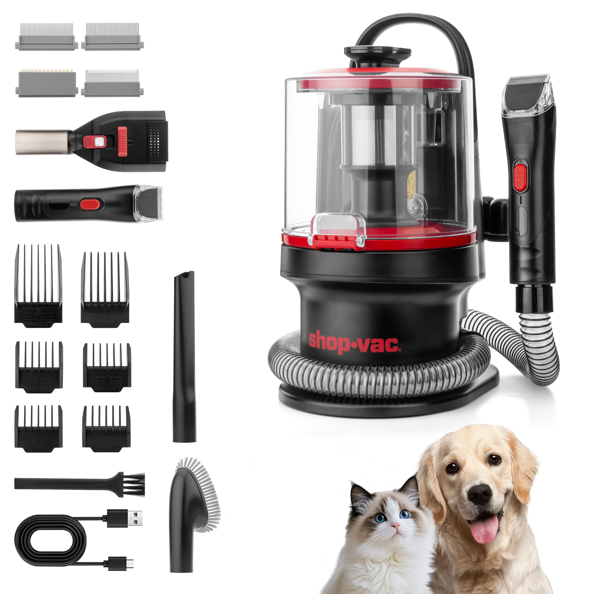 Shop-Vac 4-in-1 Pet Grooming & Vacuum System - Shedding, Trimming, and Cleaning