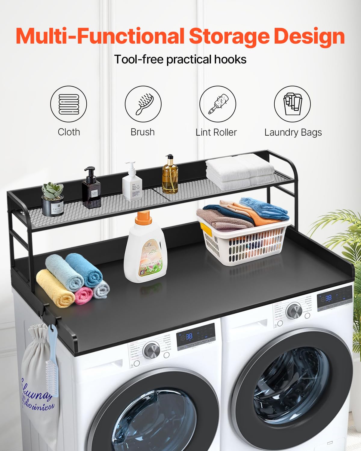Washer Dryer Countertop with 2-Tier Shelf and Organizer