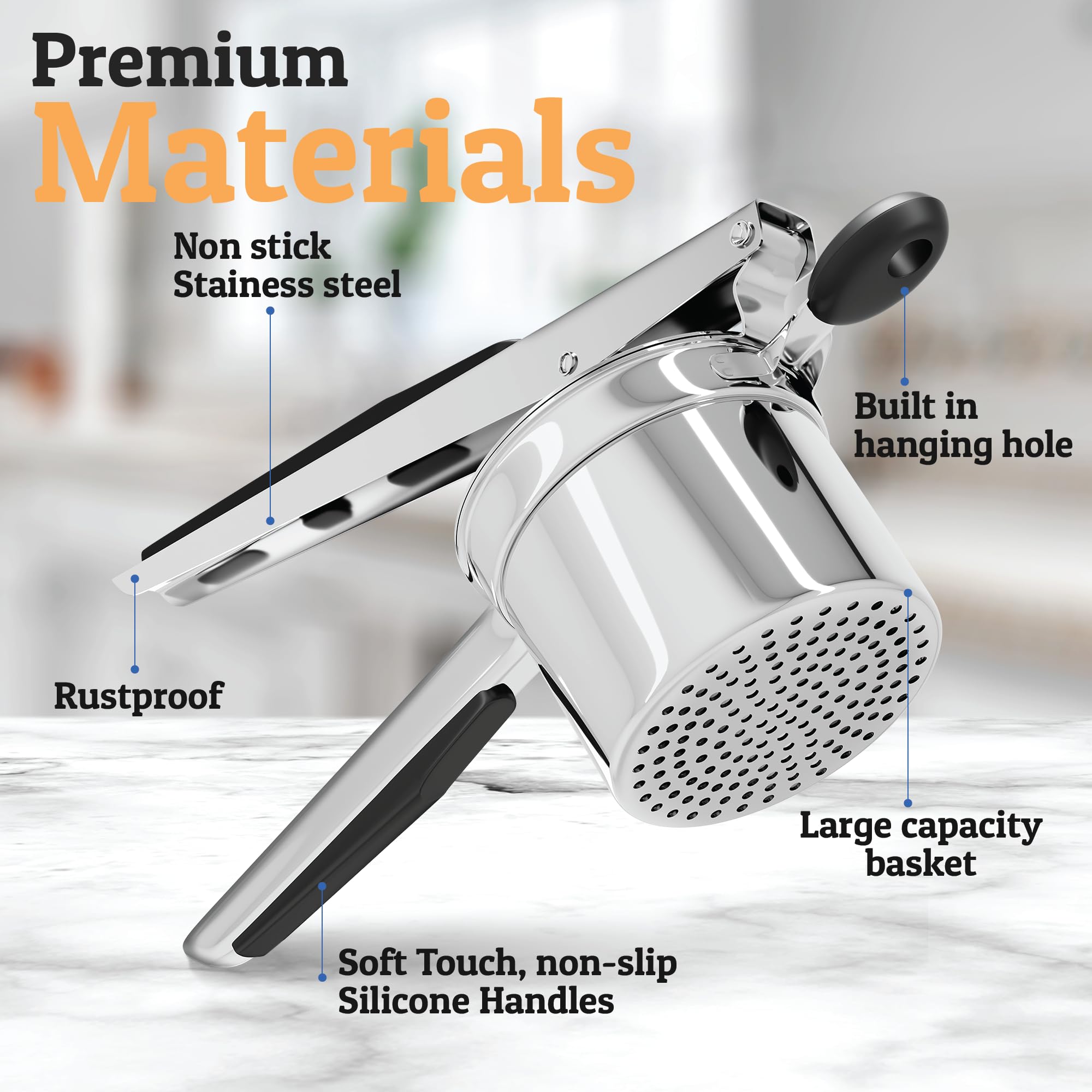 Heavy Duty Stainless Steel Potato Masher and Ricer Tool