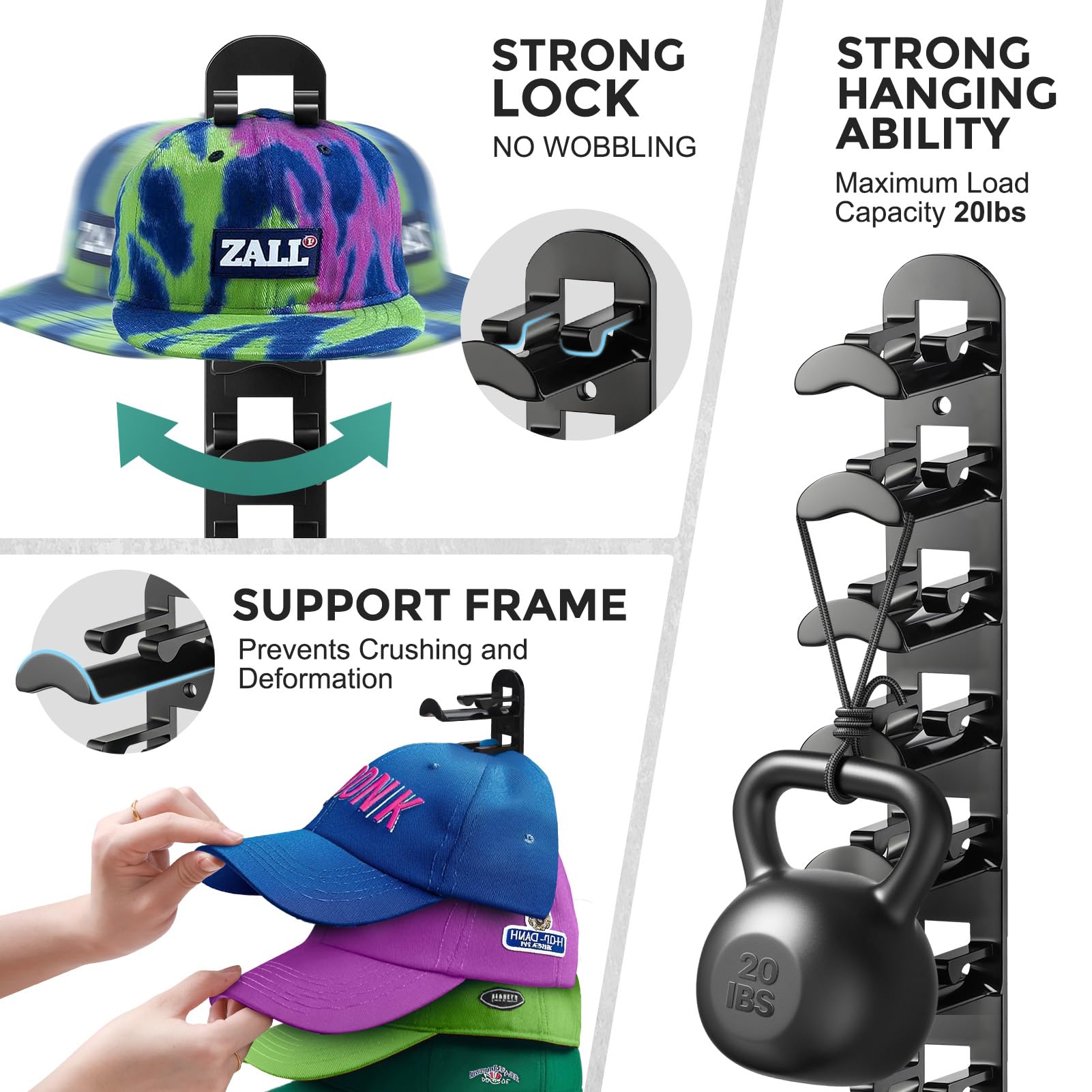 Wall Mounted 2-Pack 20 Hat Hook Organizer