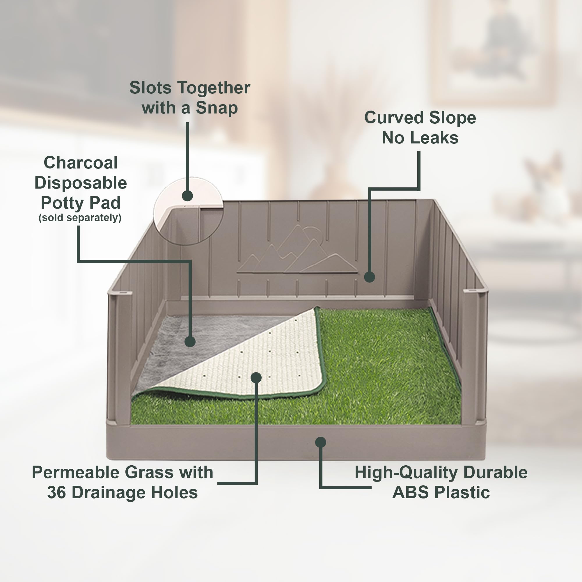Indoor Dog Potty Pad Tray with High Walls + Turf Patch