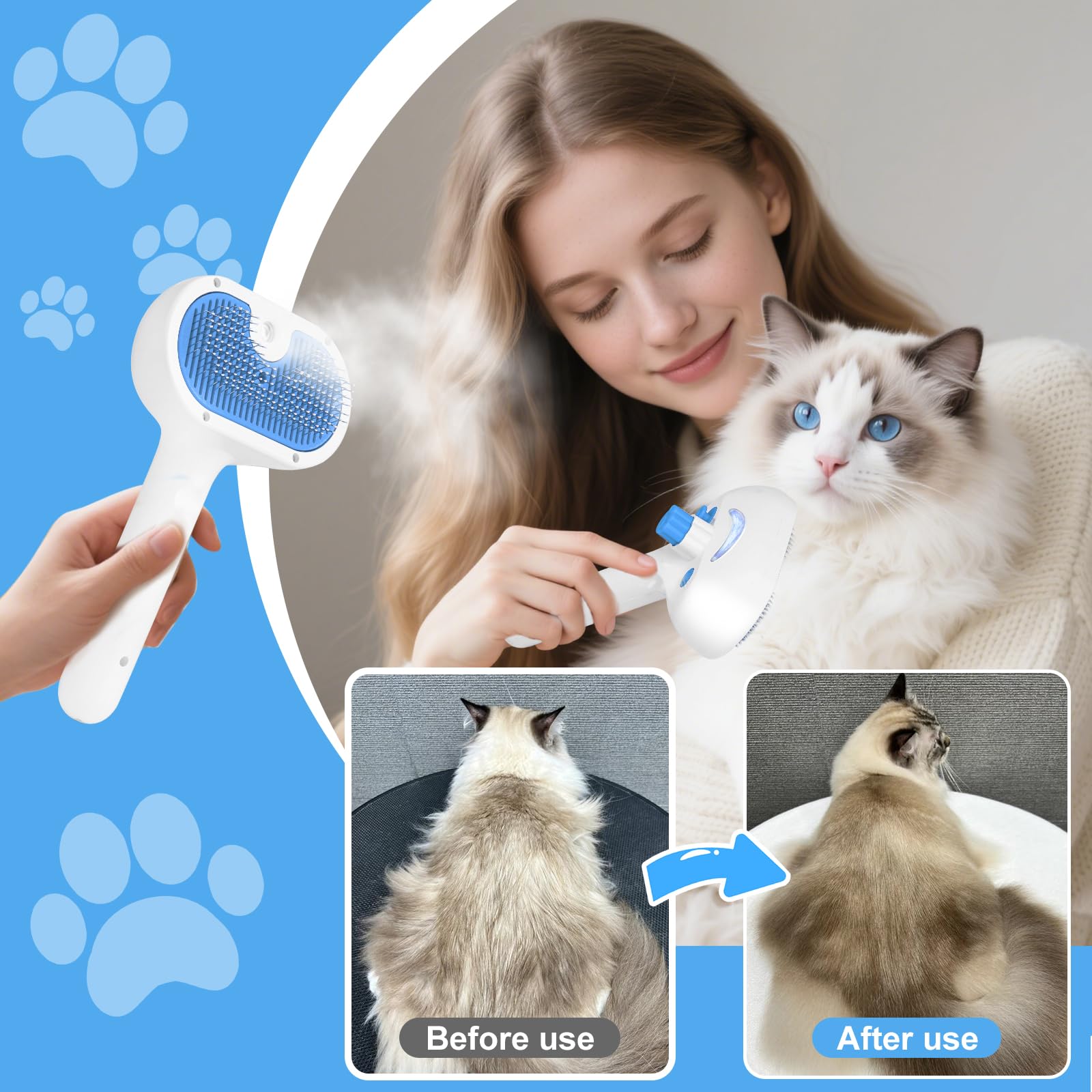 3 in 1 Pet Steam Brush for Dogs & Cats