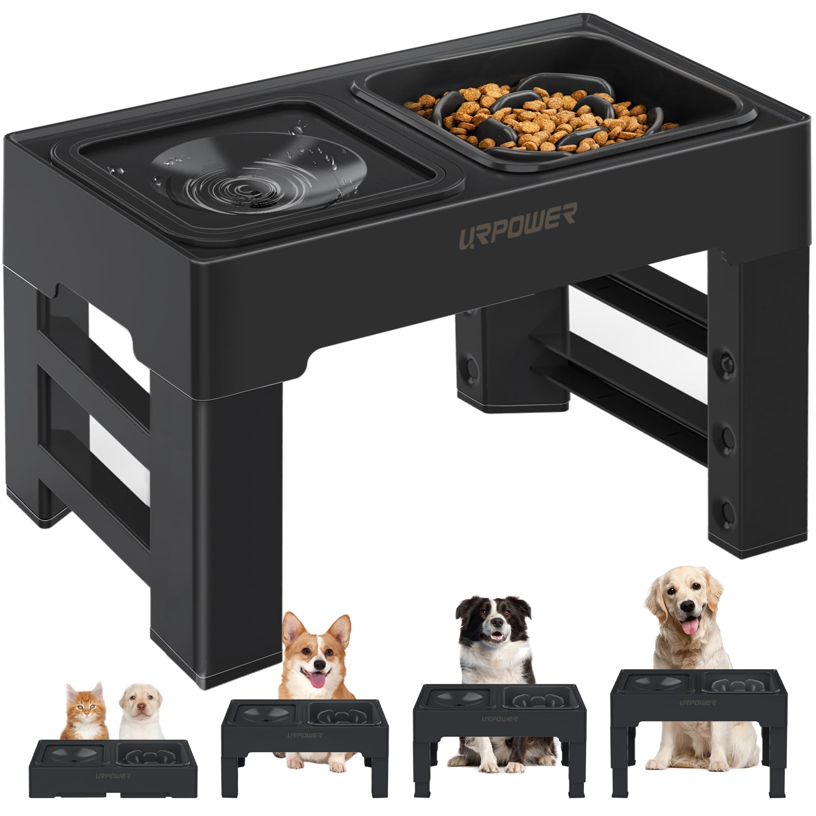 2-in-1 Elevated Slow Feeder Dog Bowls with No-Spill Water Bowl