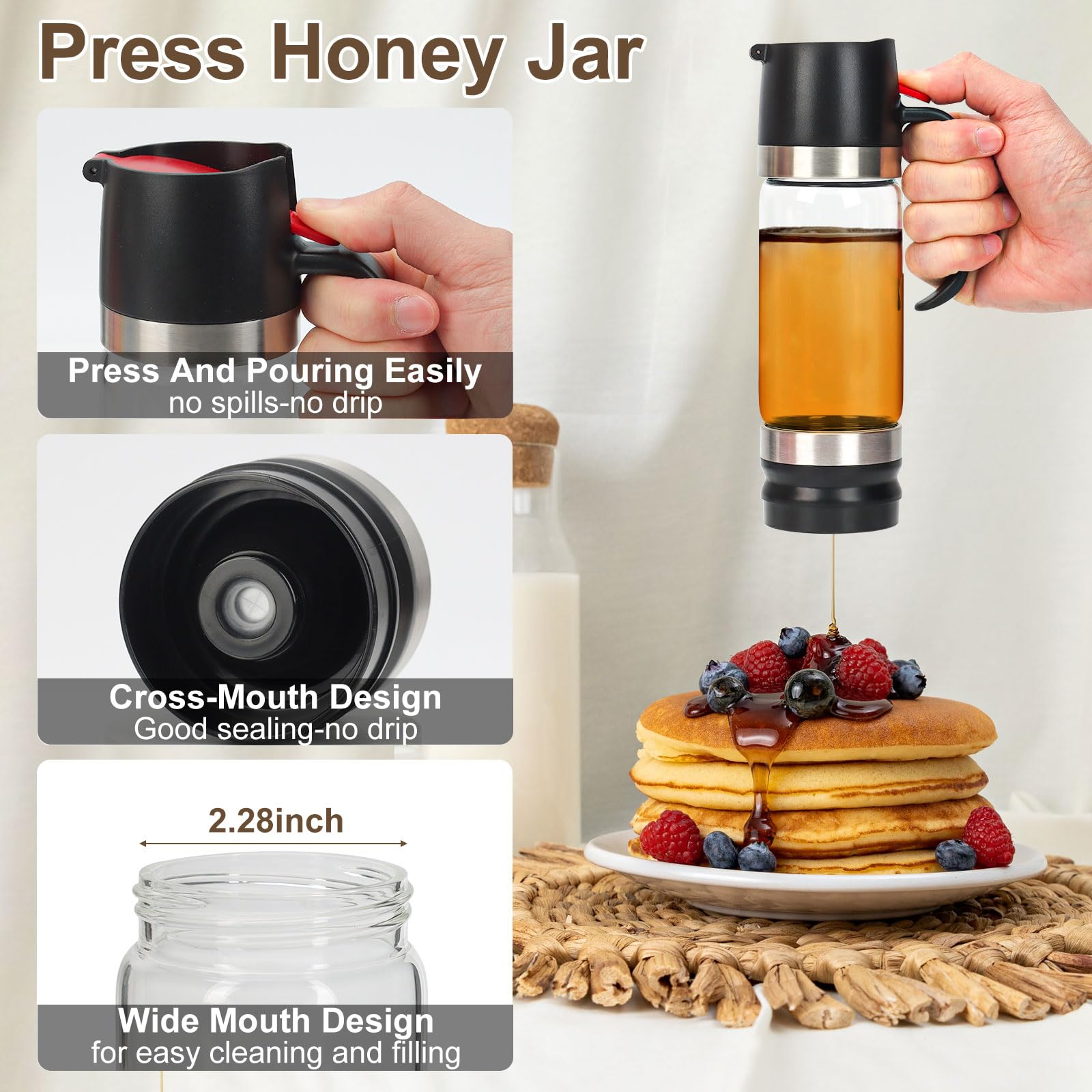 12 Oz Glass Honey Dispenser Pot