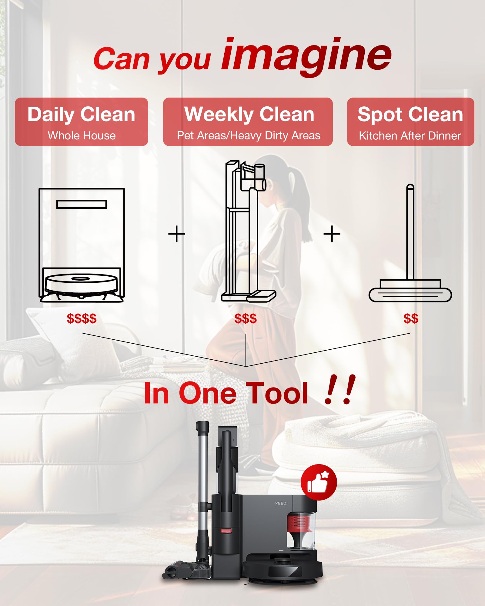 All-in-one Cleaning Cordless Combo Stick Vacuum, Robot & Mopping