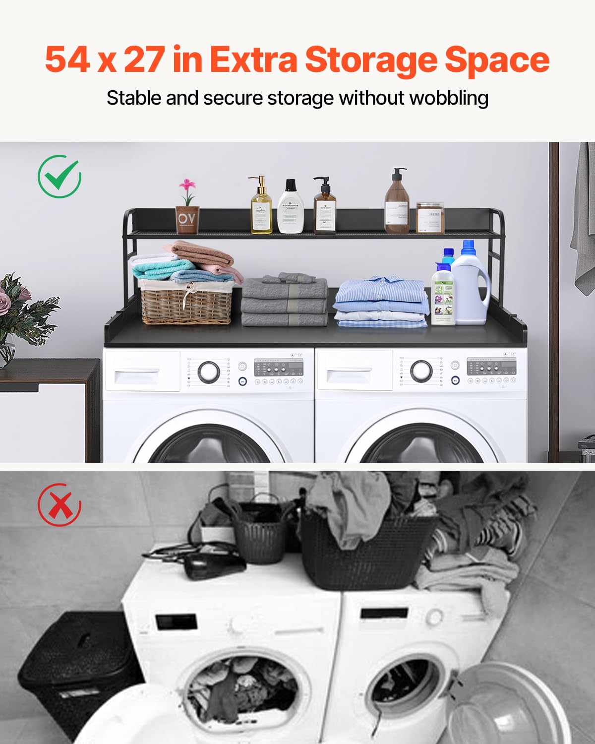 Washer Dryer Countertop with 2-Tier Shelf and Organizer