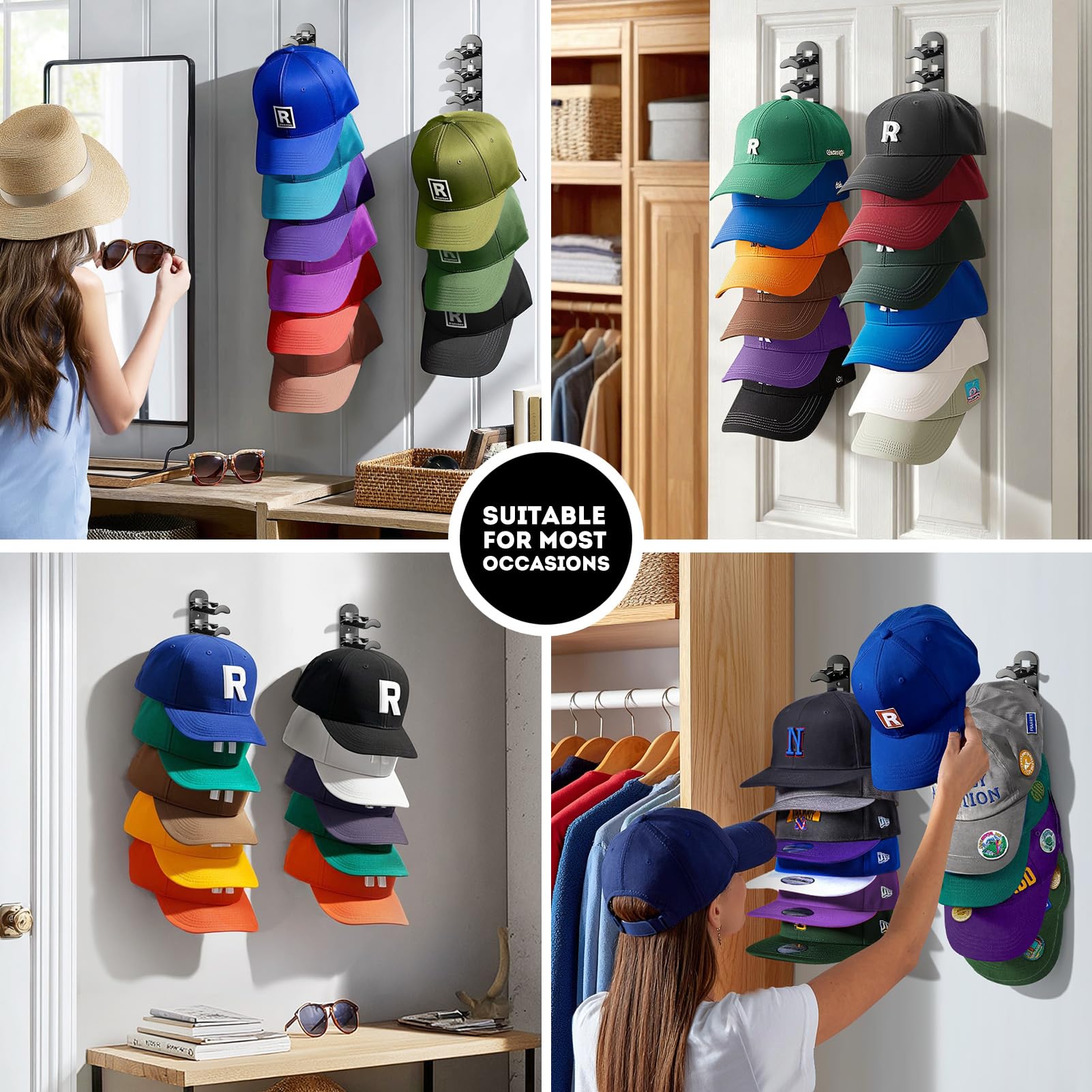Wall Mounted 2-Pack 20 Hat Hook Organizer