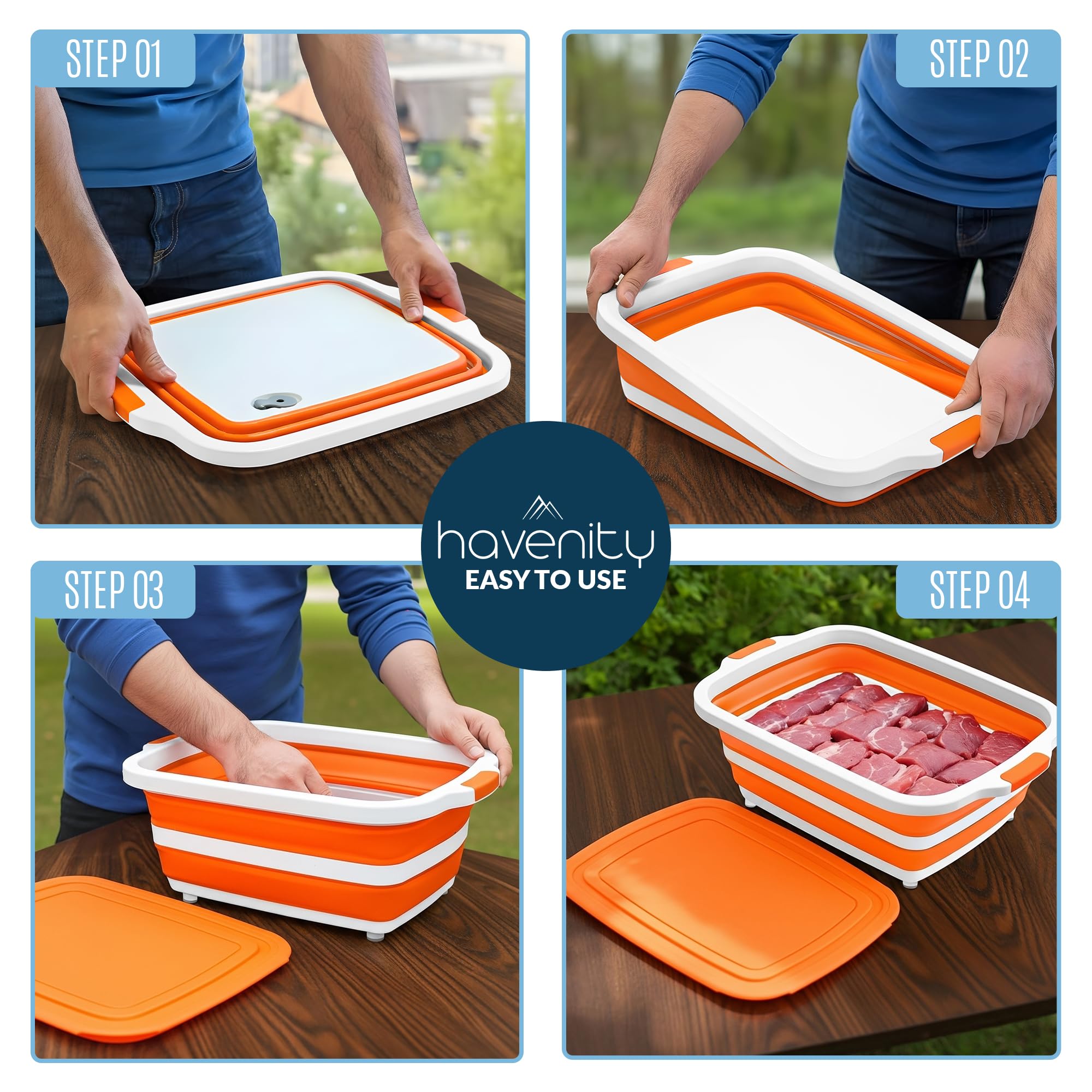 Multifunctional Collapsible Cutting Board with lid for Meal Prep
