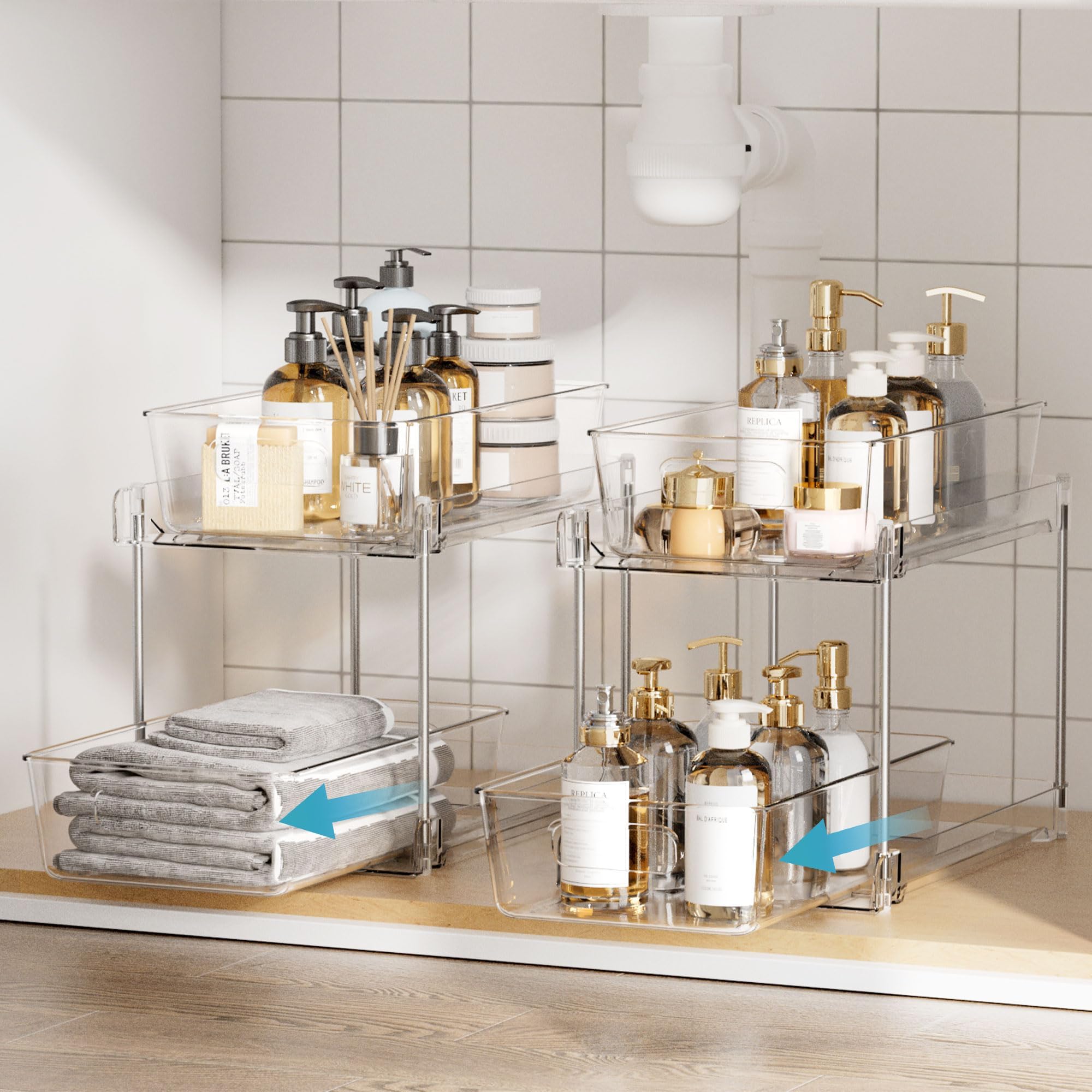 4 Pack - 2 Tier Under Sink Bathroom Organizer