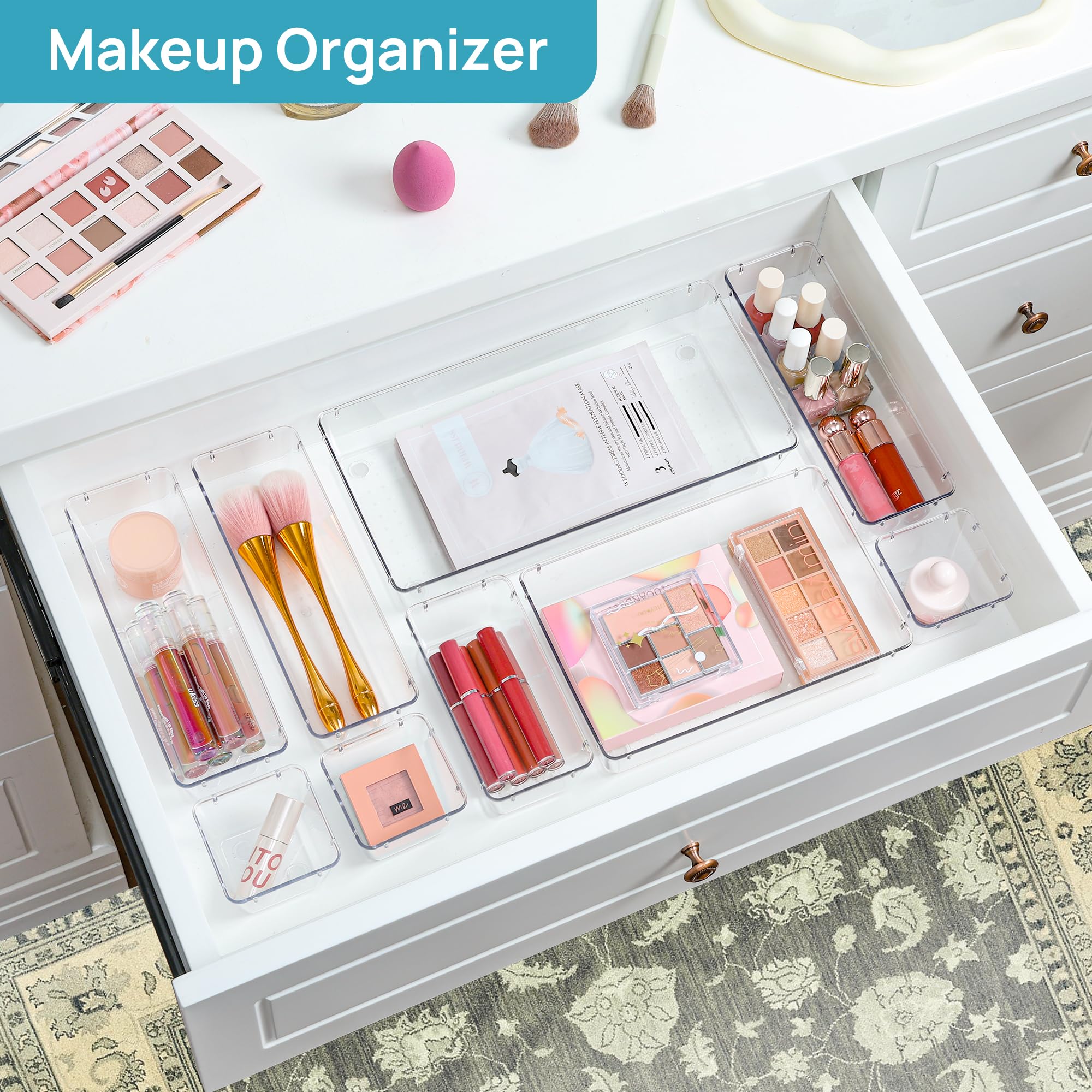 88PCS Clear Plastic Drawer Organizer Set
