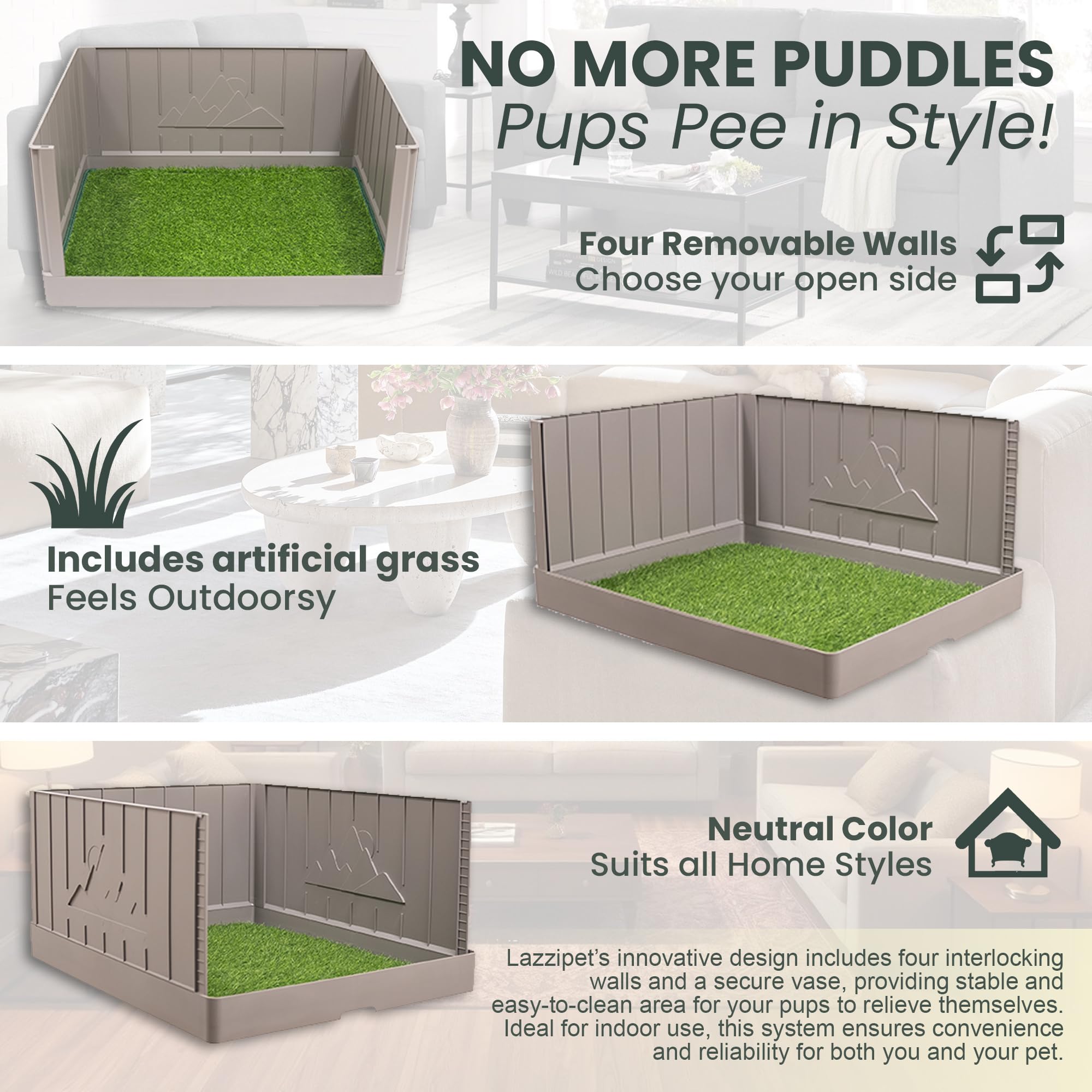 Indoor Dog Potty Pad Tray with High Walls + Turf Patch
