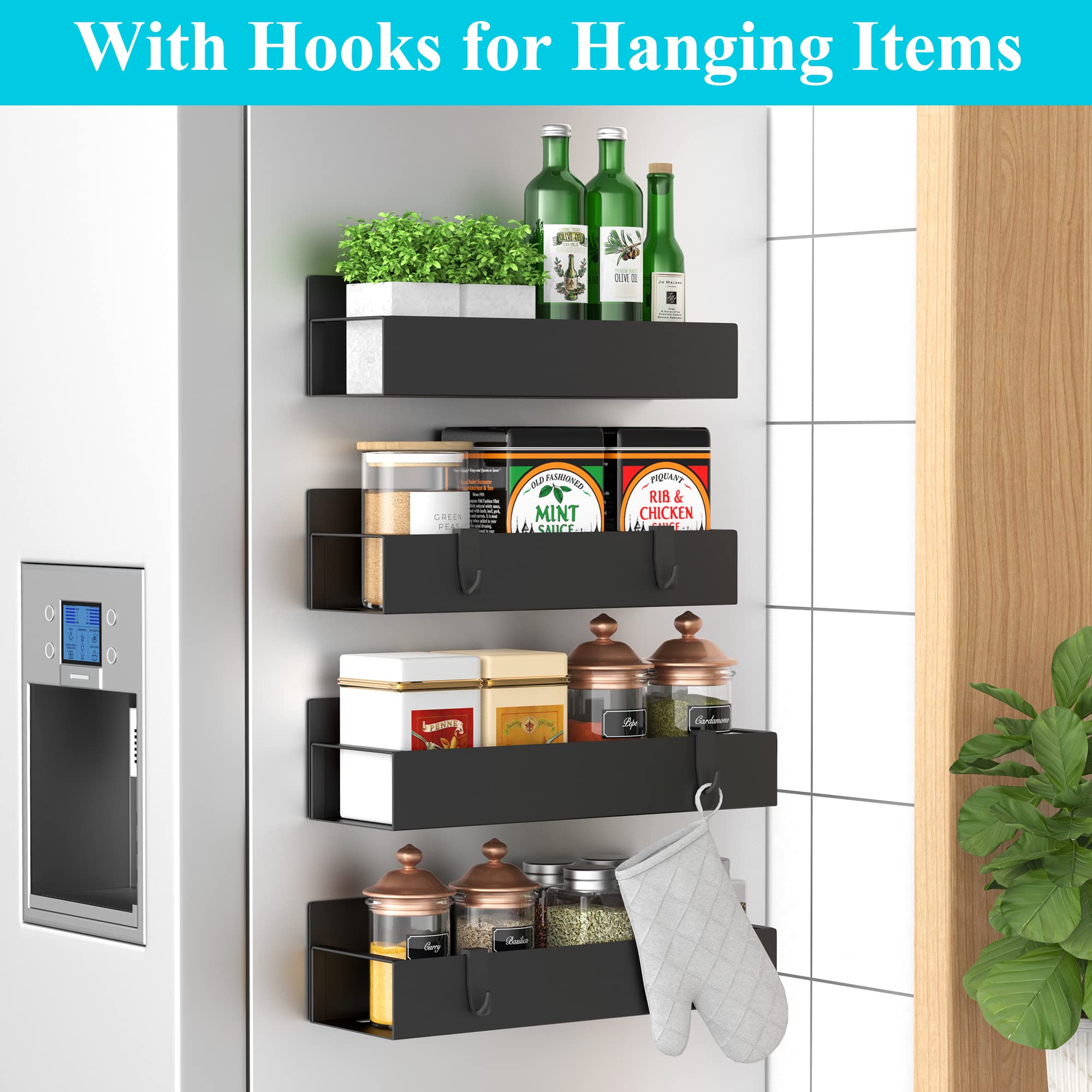 Magnetic Metal 4 Pack Spice Storage Rack Organizer for Refrigerator and Oven