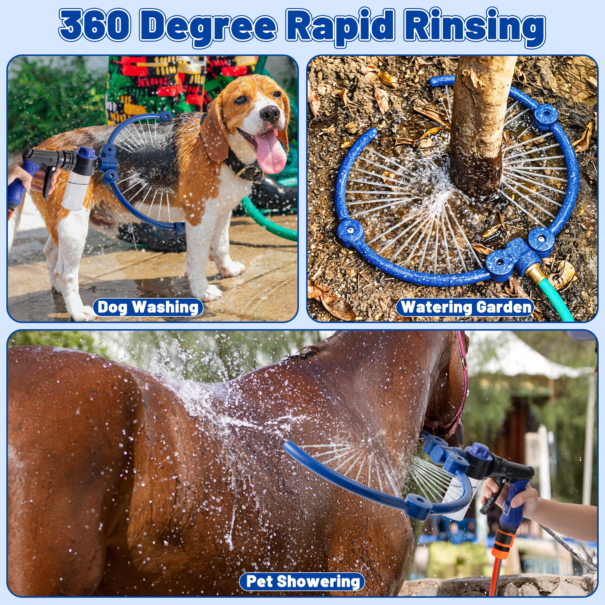Adjustable 360° Dog Washing Hose Attachment with Pet Grooming Glove & 2 100cc Soap Dispenser