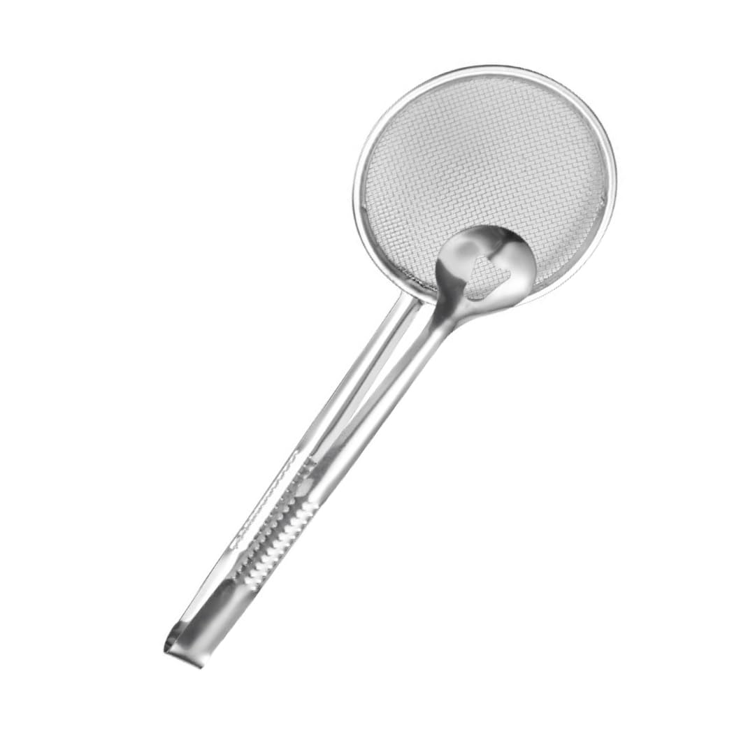 Stainless Steel Kitchen Tongs with Built-in Strainer Spoon