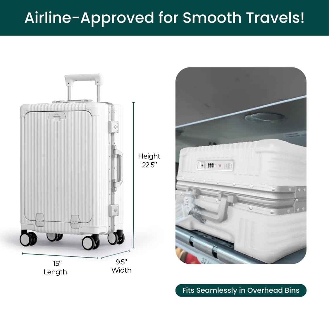 Nobl Travel Carry On Smart Zipperless Luggage.
