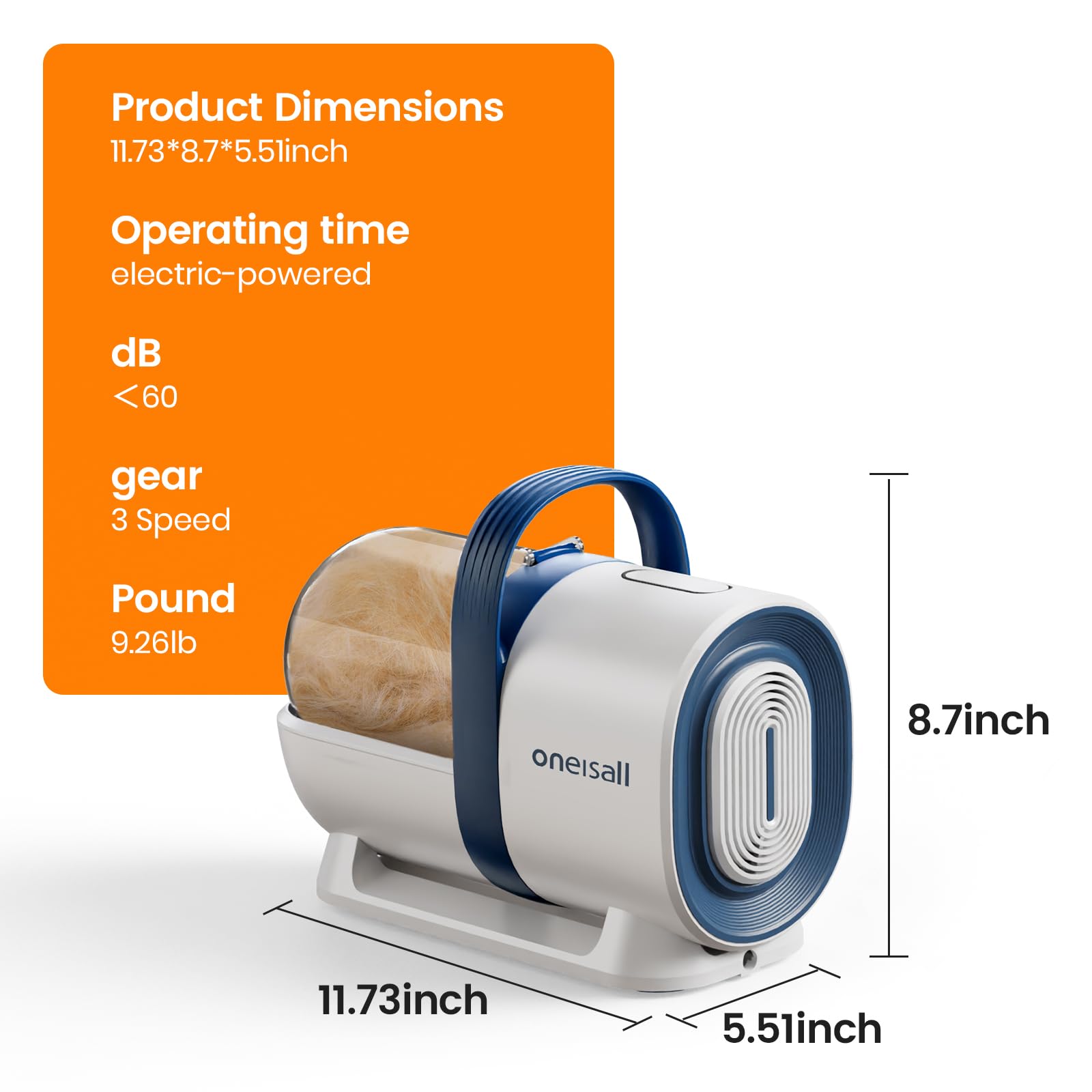 oneisall 3 in 1 Pet Grooming Vacuum with Clipper Nail Grinder and Hair Trimmer