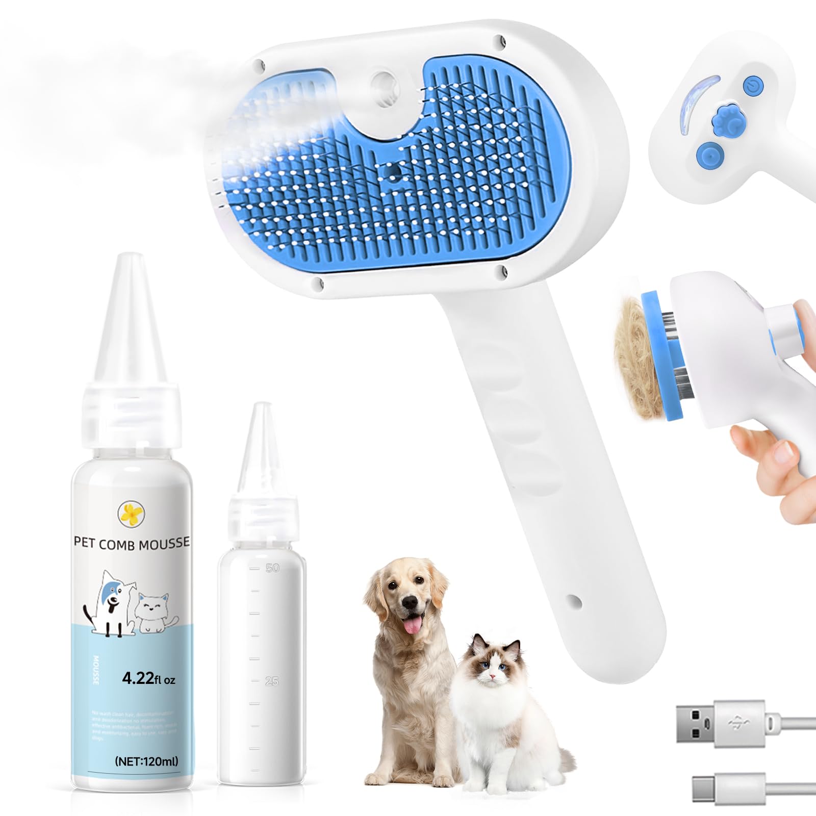 3 in 1 Pet Steam Brush for Dogs & Cats