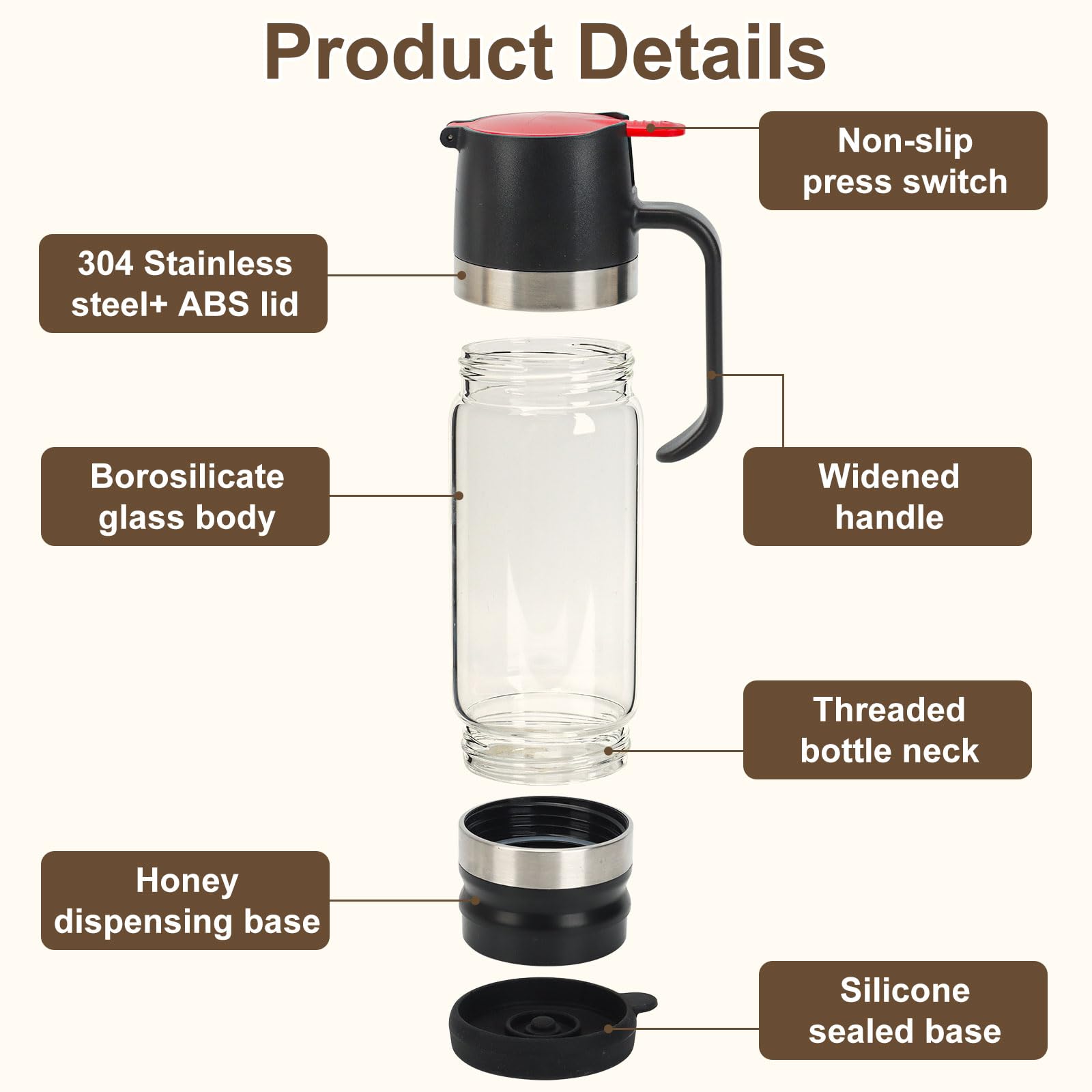 12 Oz Glass Honey Dispenser Pot