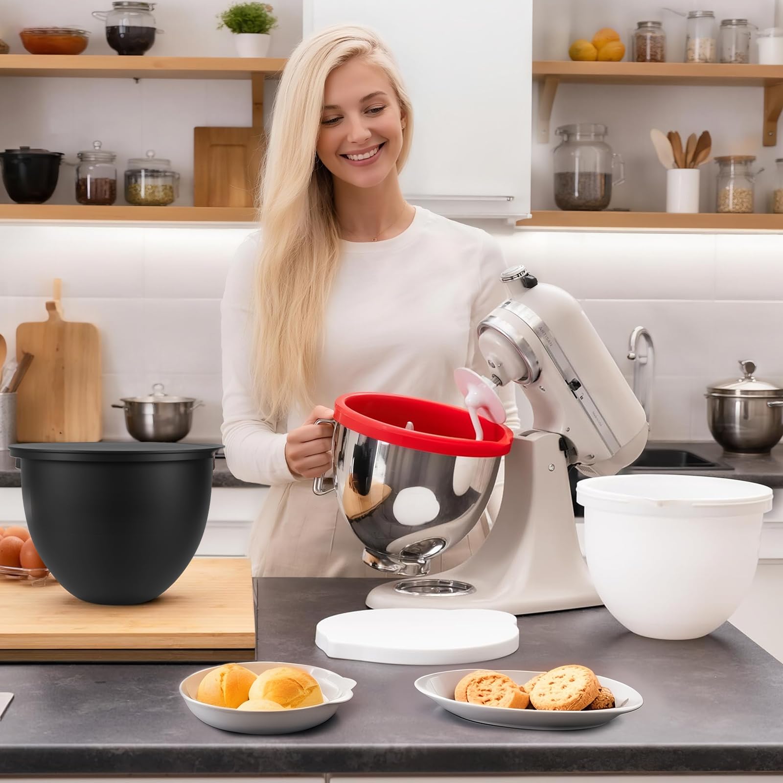 Easy Clean Silicone Bowl Liners for 5 Qt KitchenAid Mixers, 3 Liners with Lids