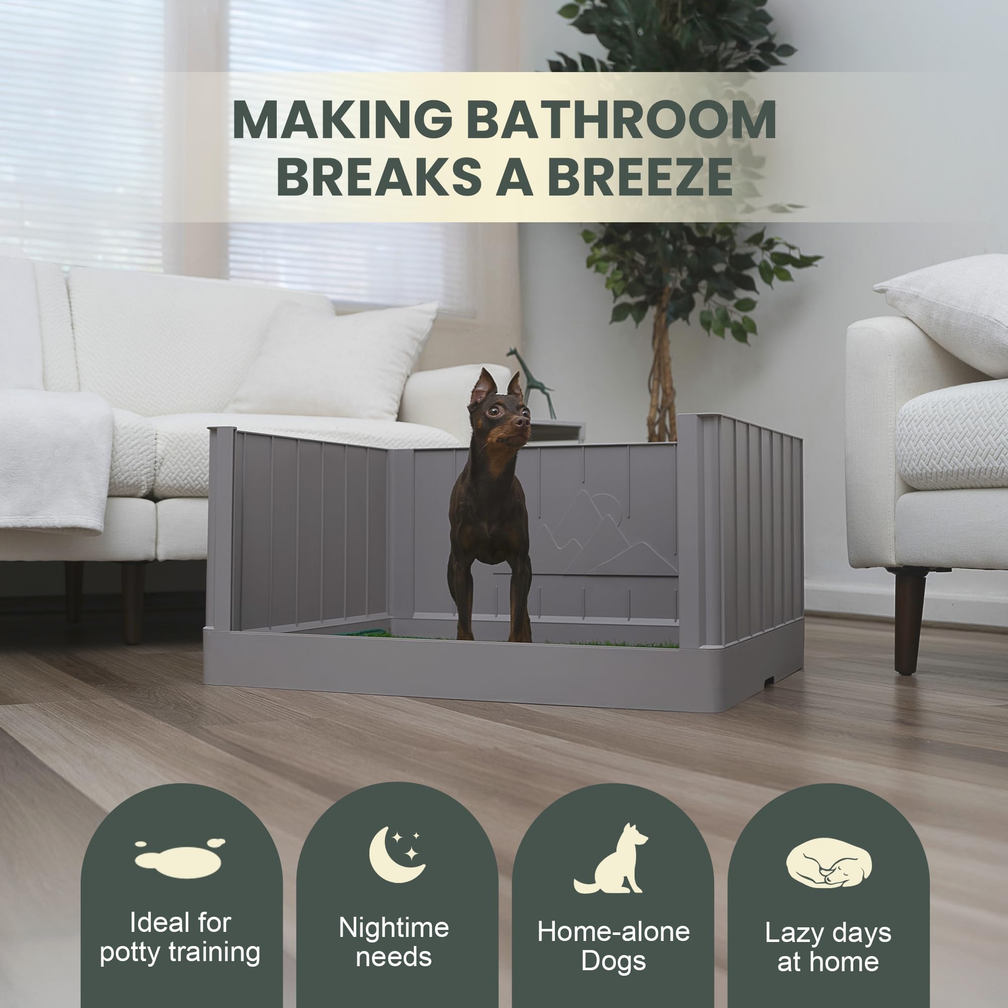 Indoor Dog Potty Pad Tray with High Walls + Turf Patch