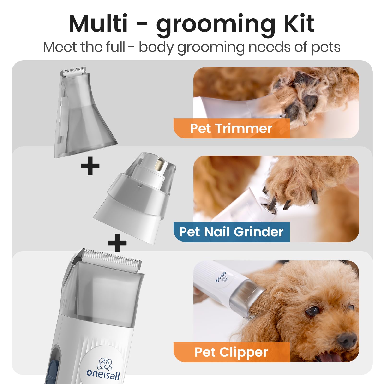 oneisall 3 in 1 Pet Grooming Vacuum with Clipper Nail Grinder and Hair Trimmer