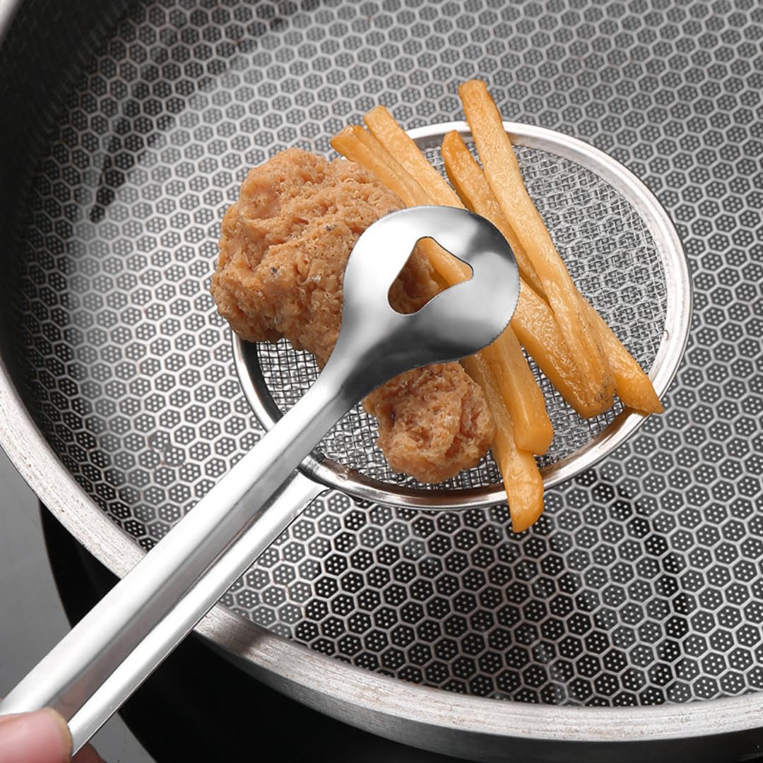 Stainless Steel Kitchen Tongs with Built-in Strainer Spoon