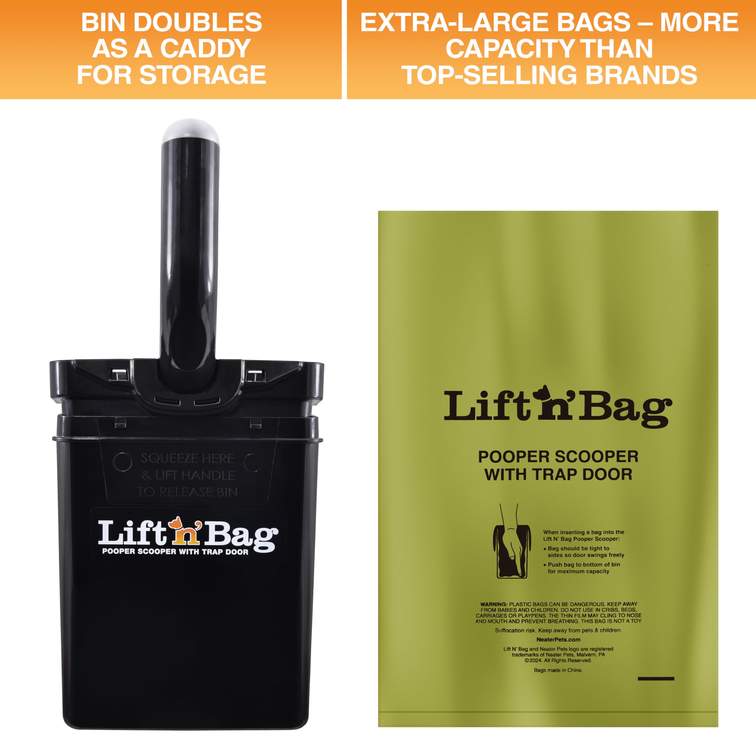 "One Hand" Lift N’ Bag 2.0 Dog Pooper Scooper with Bag Attachment