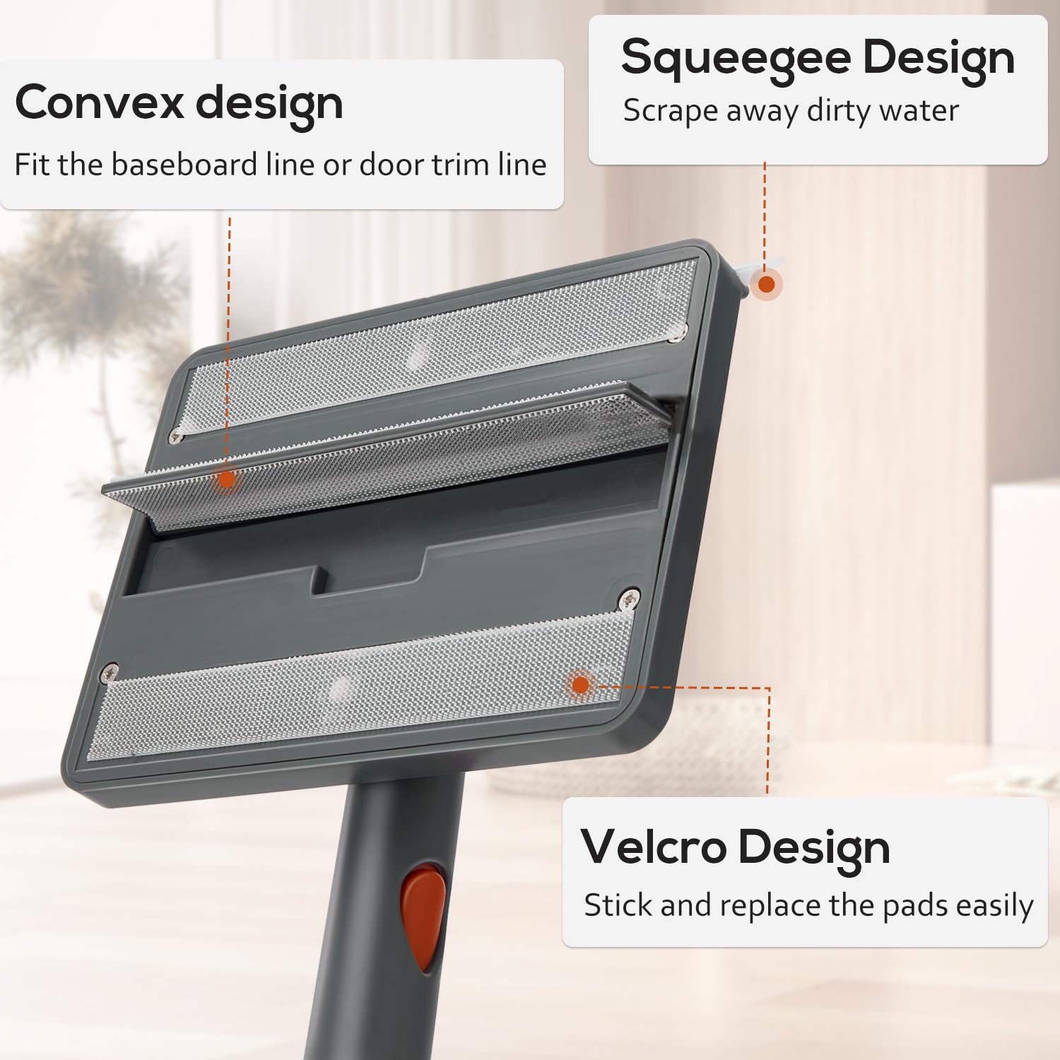 Baseboard, Wall, and Corner Cleaner Tool with 360° Rotating Handle