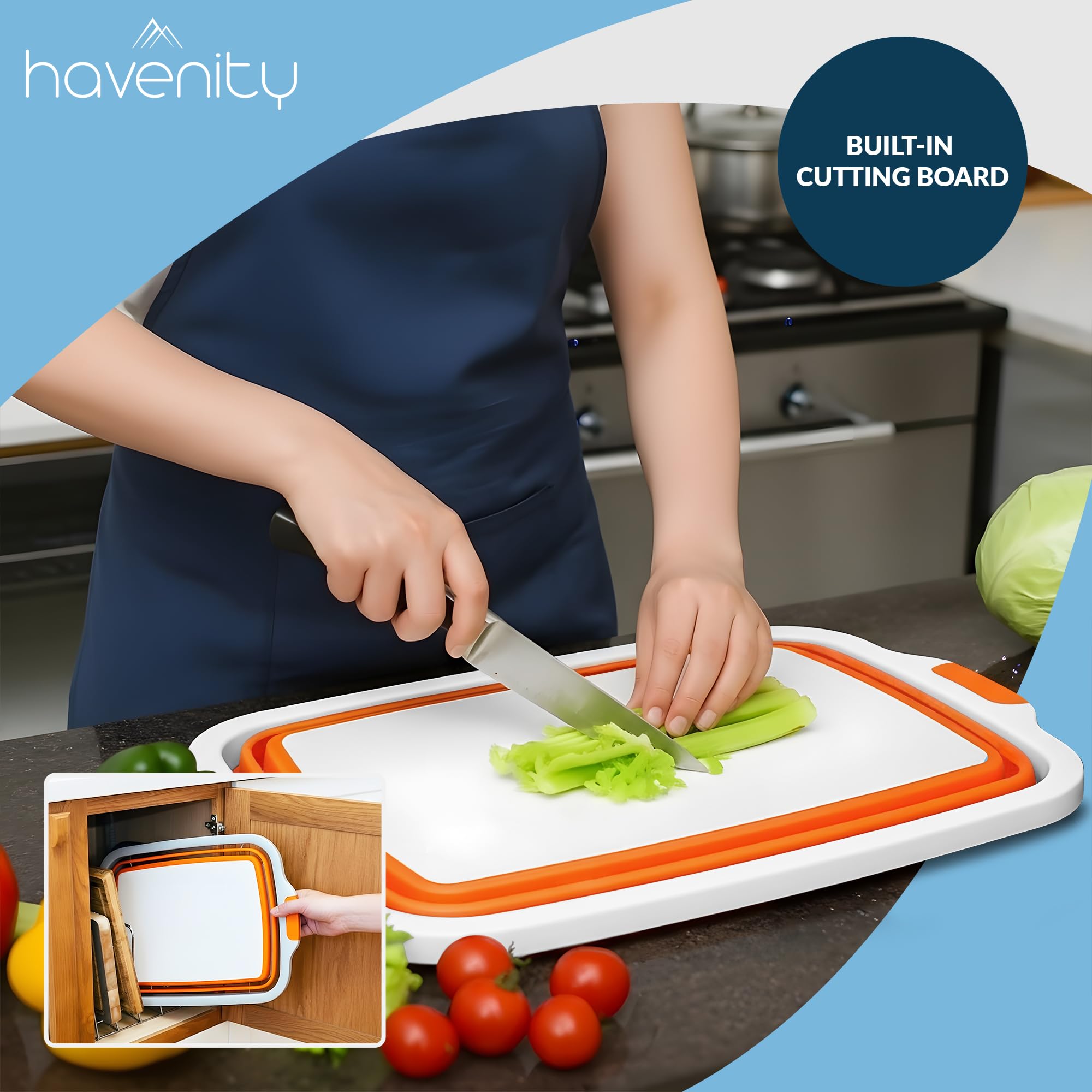 Multifunctional Collapsible Cutting Board with lid for Meal Prep