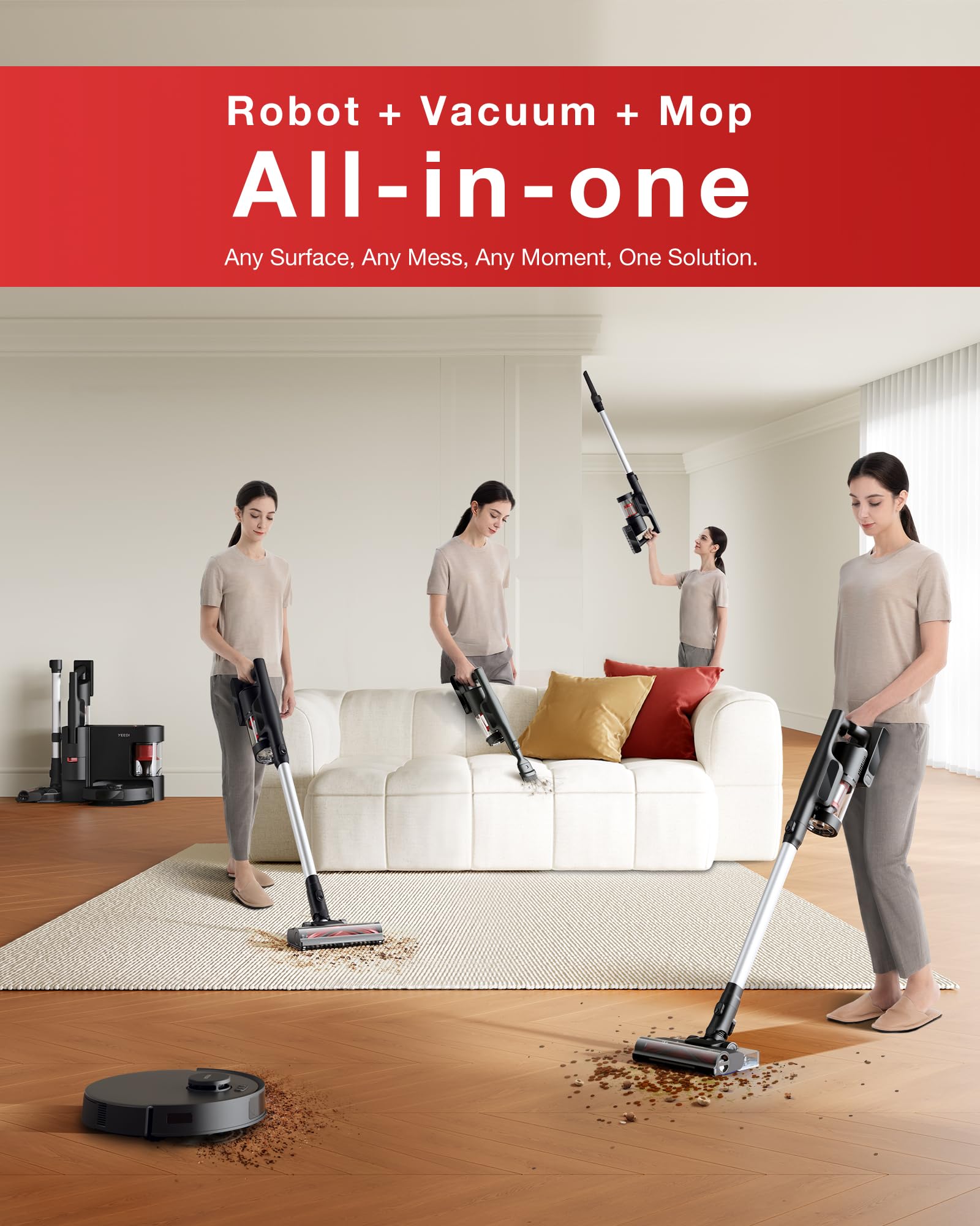 All-in-one Cleaning Cordless Combo Stick Vacuum, Robot & Mopping