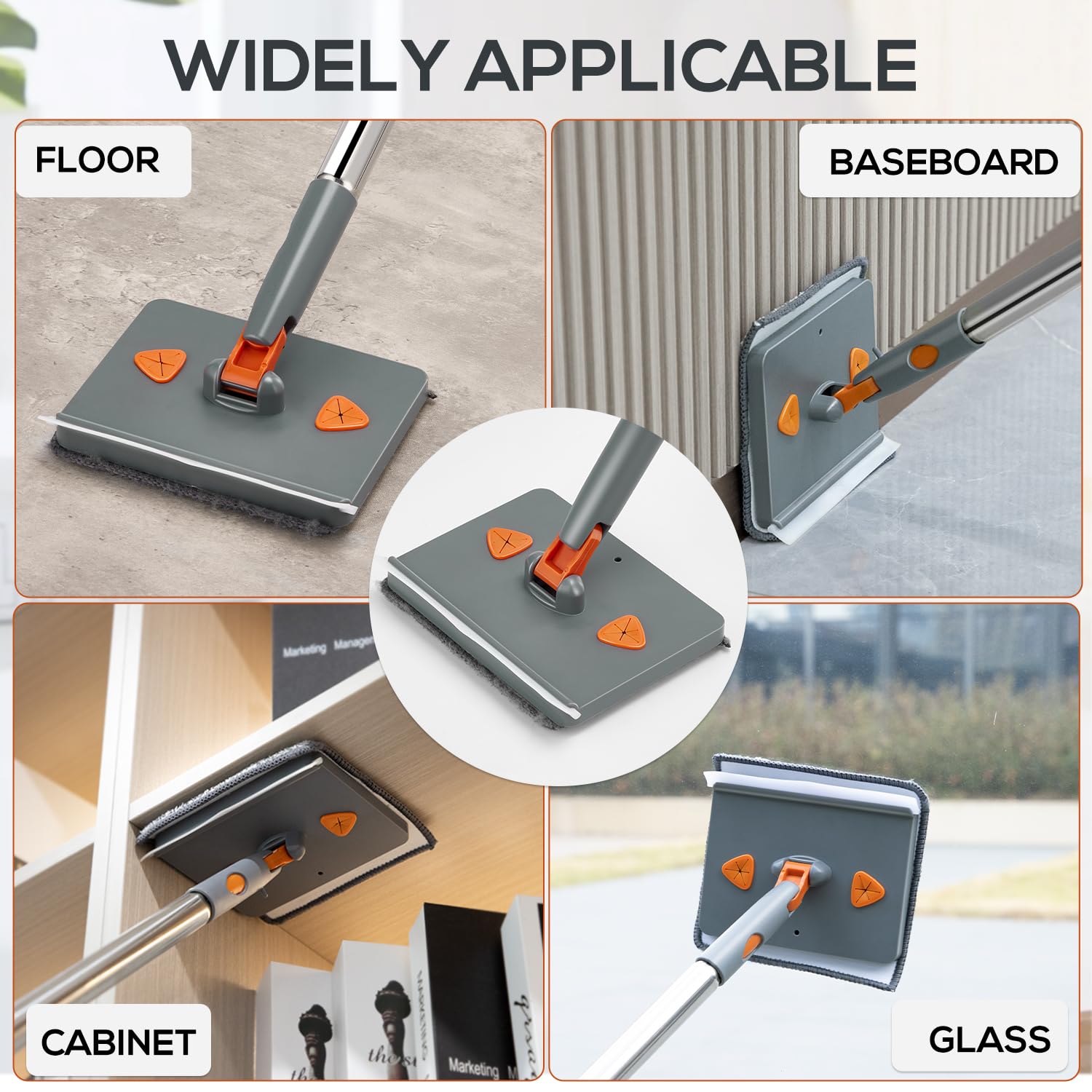 Baseboard, Wall, and Corner Cleaner Tool with 360° Rotating Handle