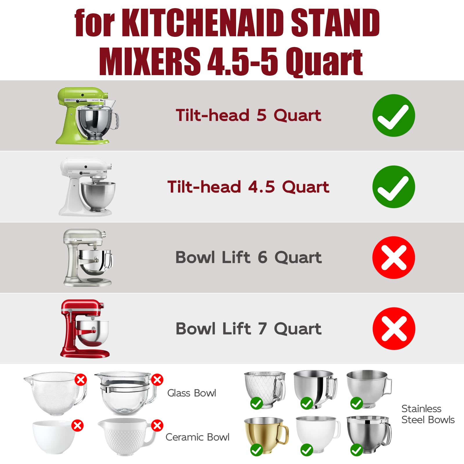 Easy Clean Silicone Bowl Liners for 5 Qt KitchenAid Mixers, 3 Liners with Lids