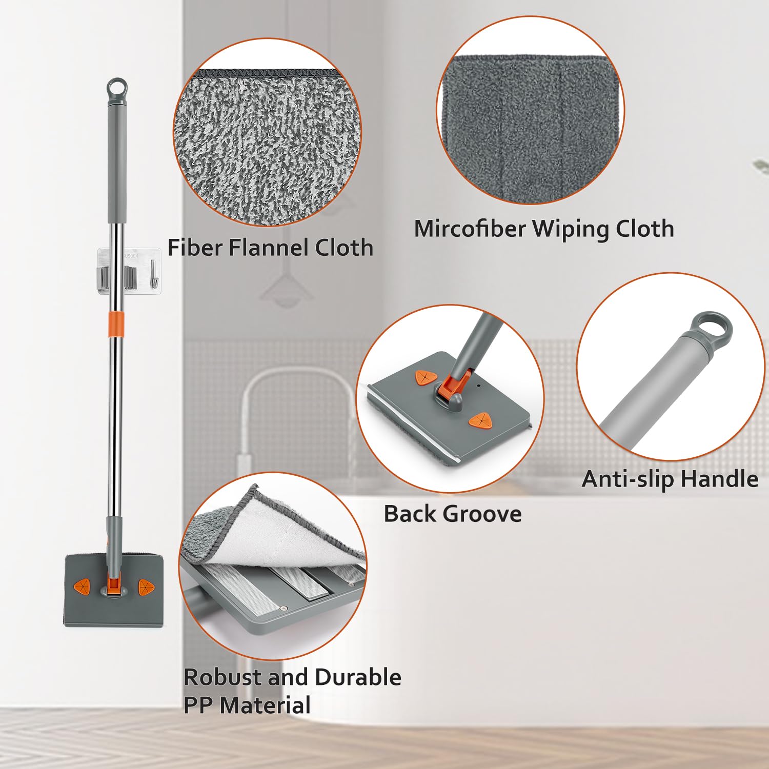 Baseboard, Wall, and Corner Cleaner Tool with 360° Rotating Handle