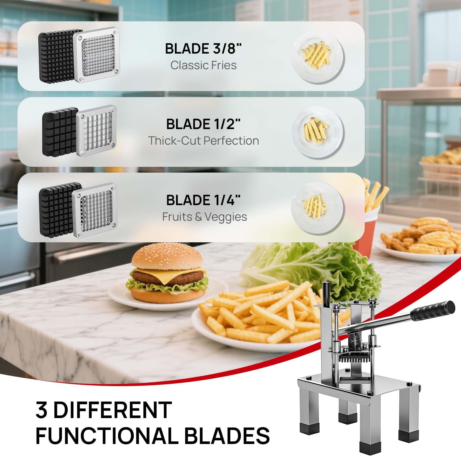 Stainless Steel Commercial Grade French Fry Cutter and Vegetable Dicer