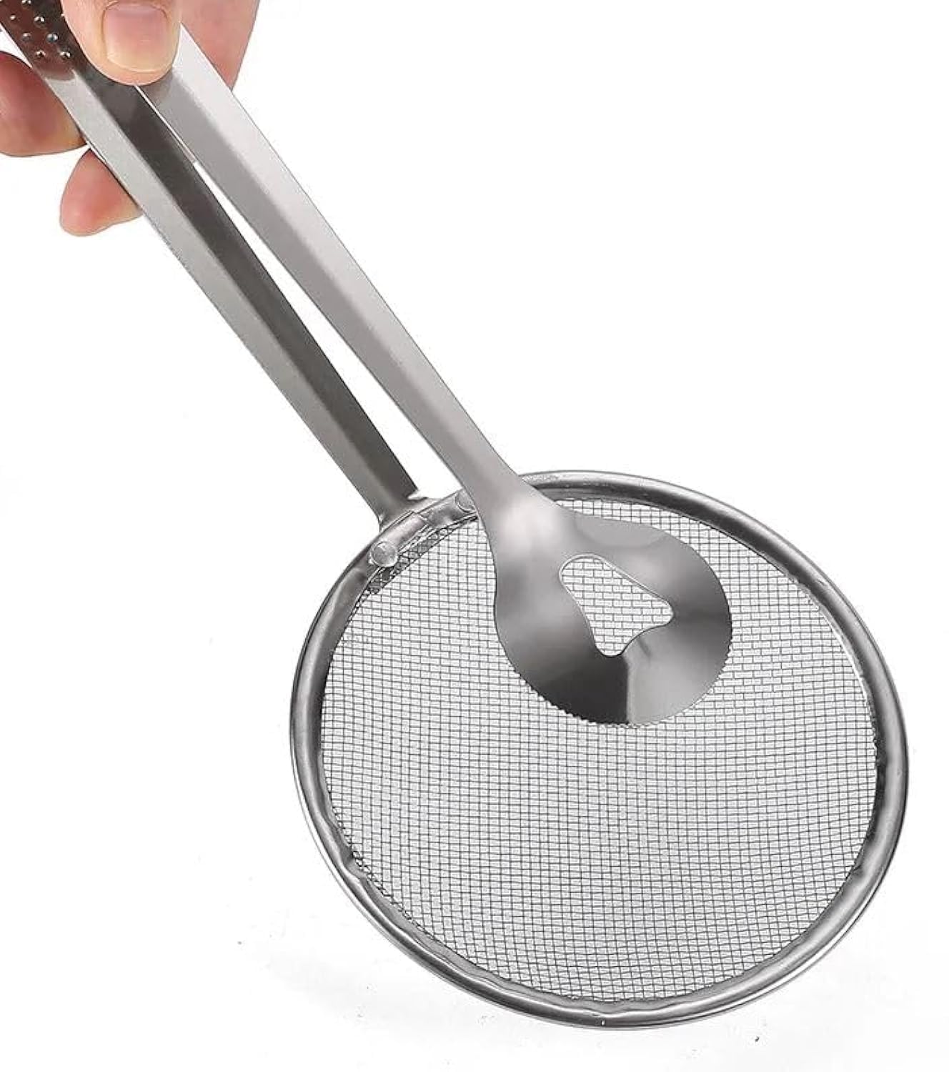 Stainless Steel Kitchen Tongs with Built-in Strainer Spoon