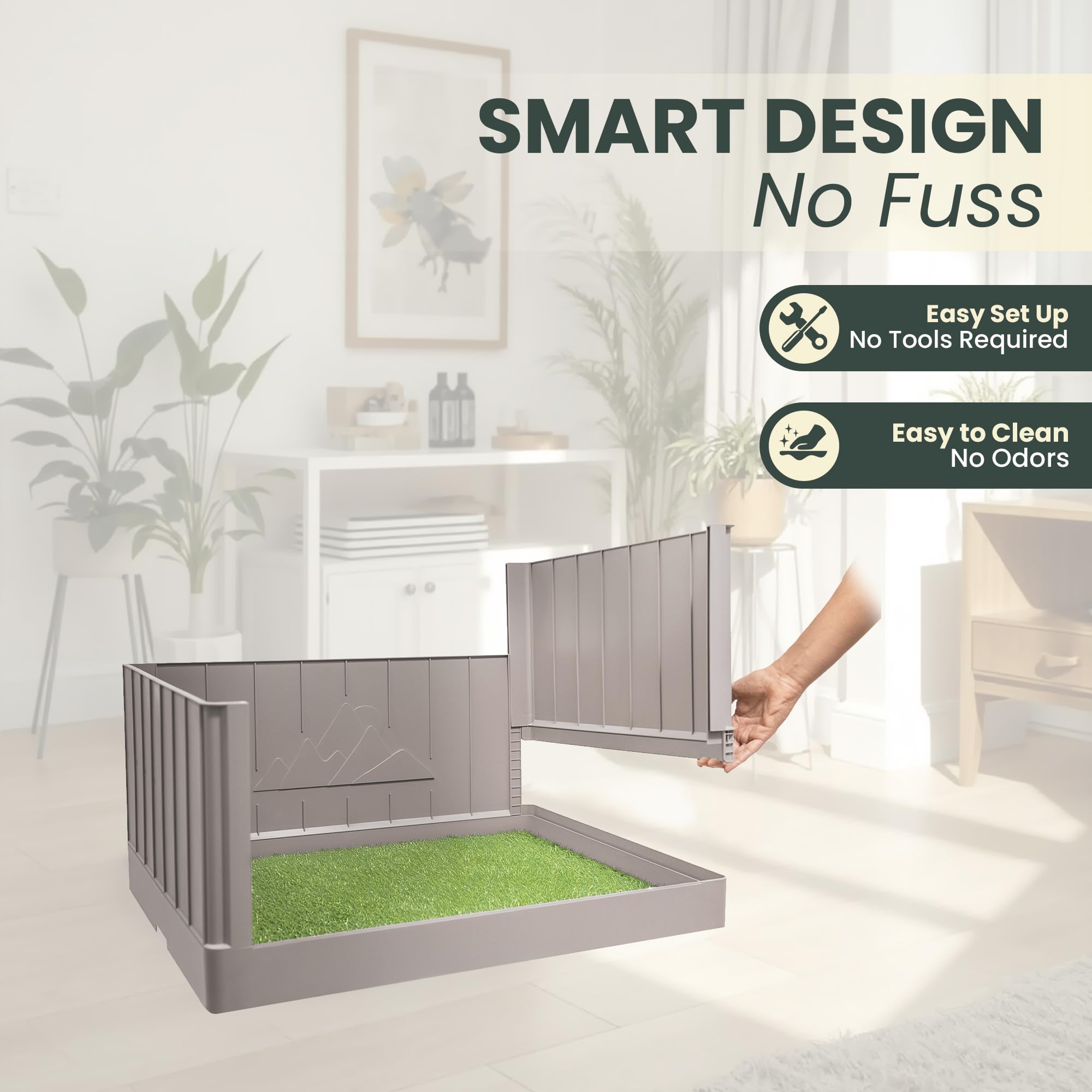 Indoor Dog Potty Pad Tray with High Walls + Turf Patch