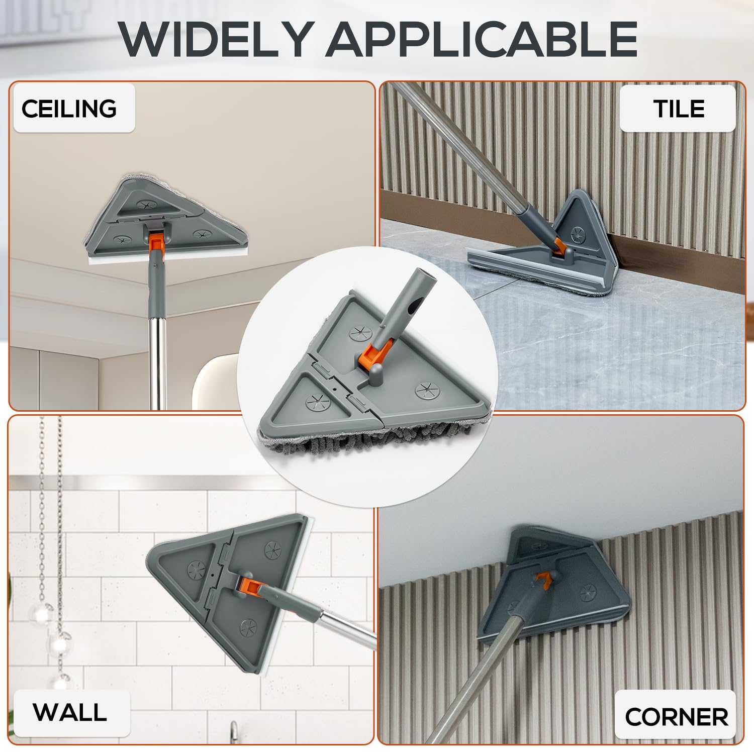 Baseboard, Wall, and Corner Cleaner Tool with 360° Rotating Handle