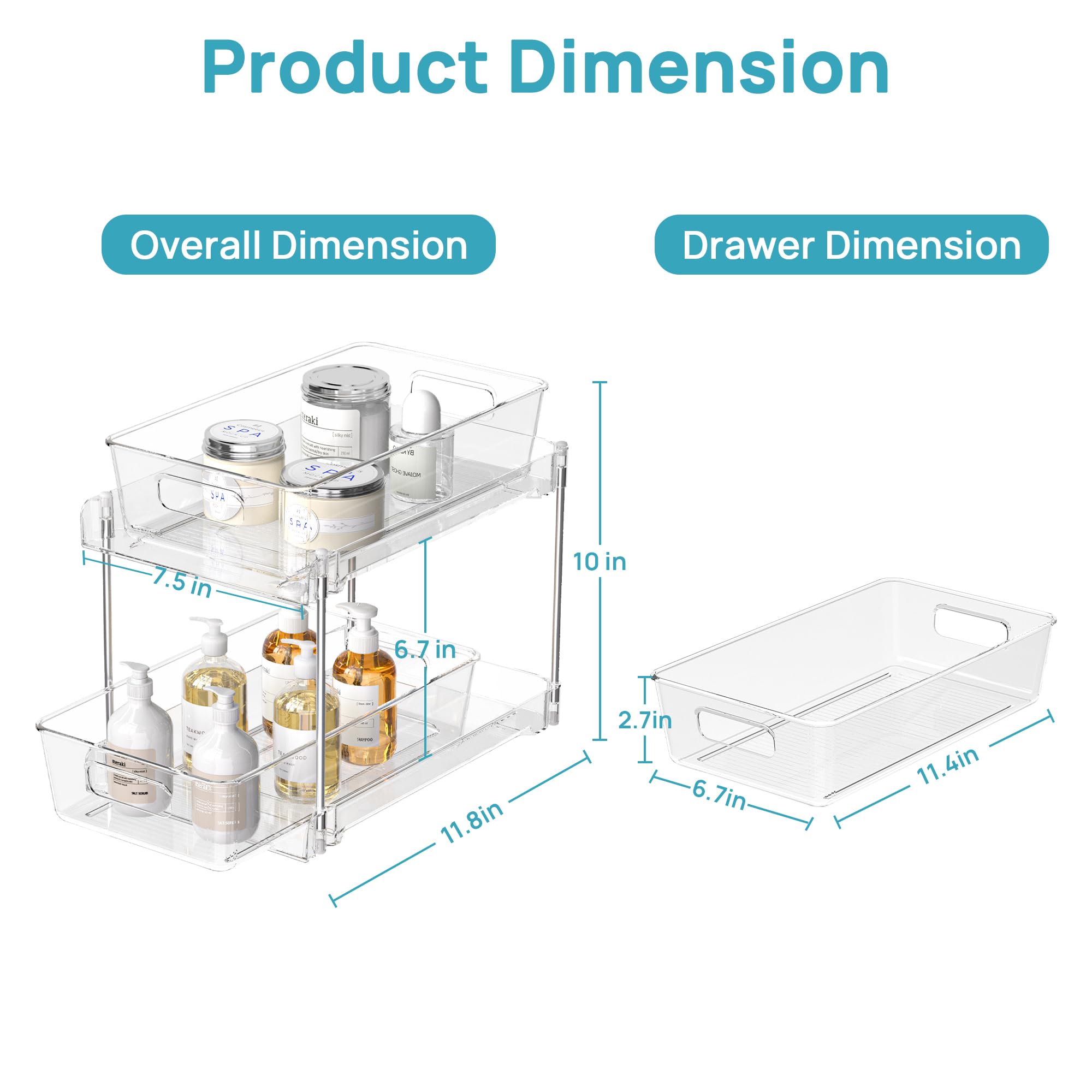 4 Pack - 2 Tier Under Sink Bathroom Organizer