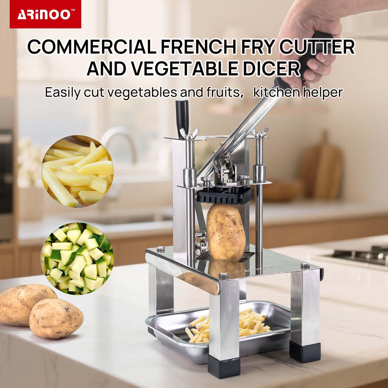 Stainless Steel Commercial Grade French Fry Cutter and Vegetable Dicer
