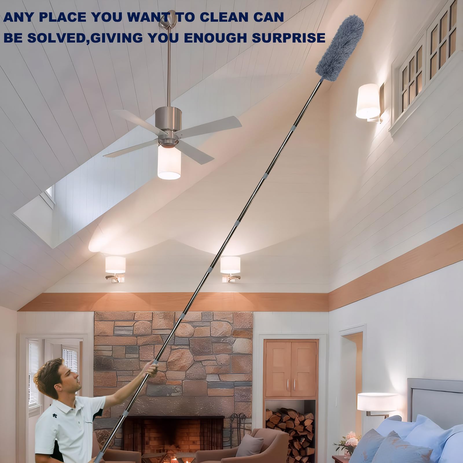 20+ Ft Reach Ceiling Fan Duster & Cobweb & Corner Brush Duster