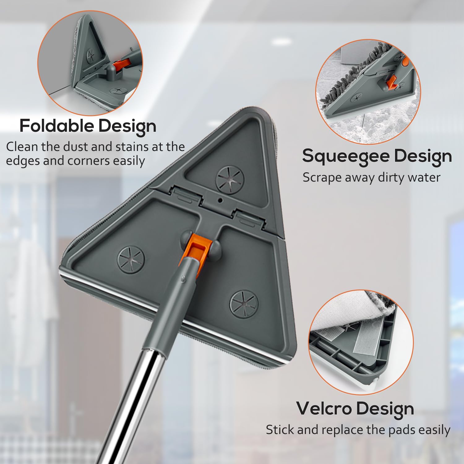 Baseboard, Wall, and Corner Cleaner Tool with 360° Rotating Handle