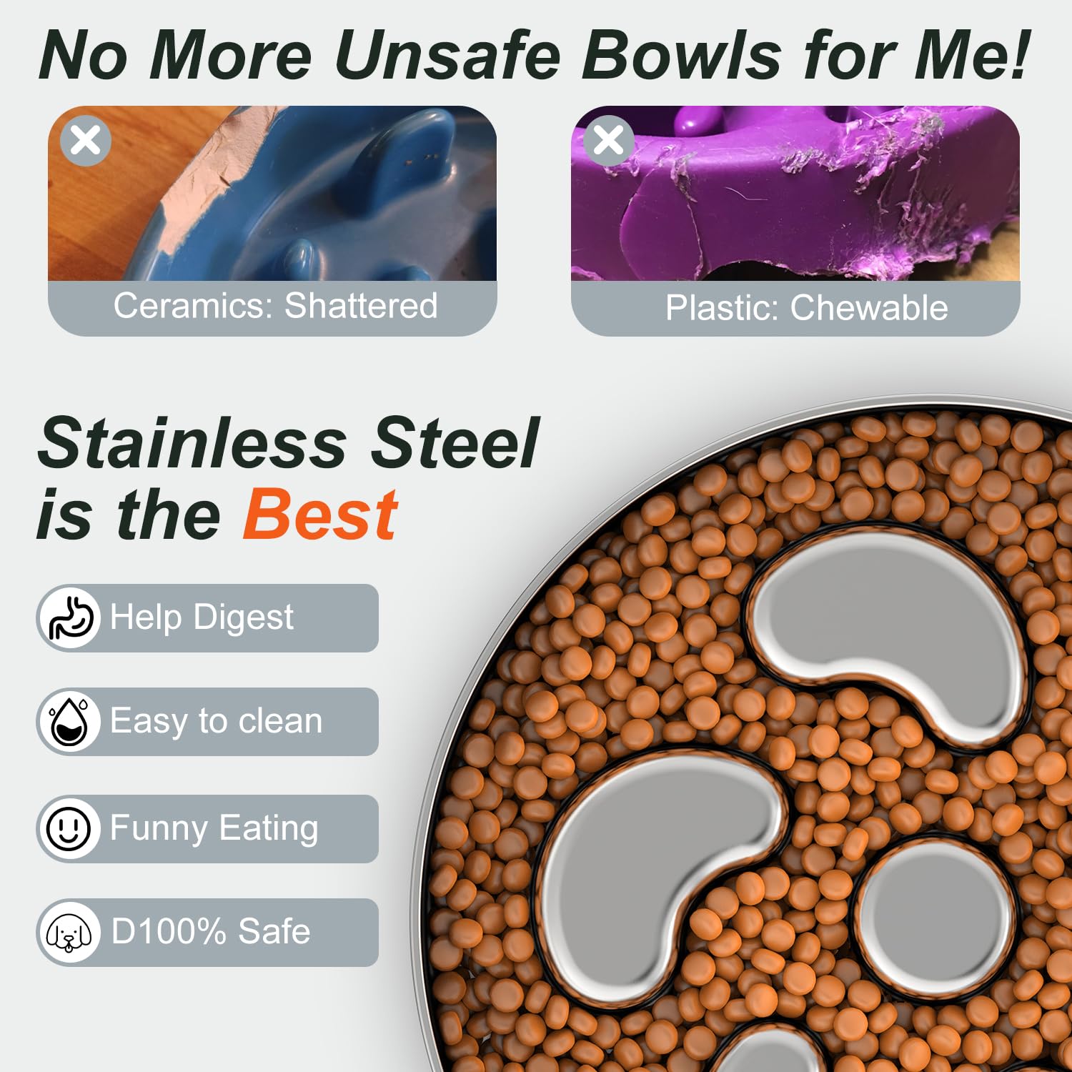 Double walled Stainless Steel Slow Feeder Dog Bowl