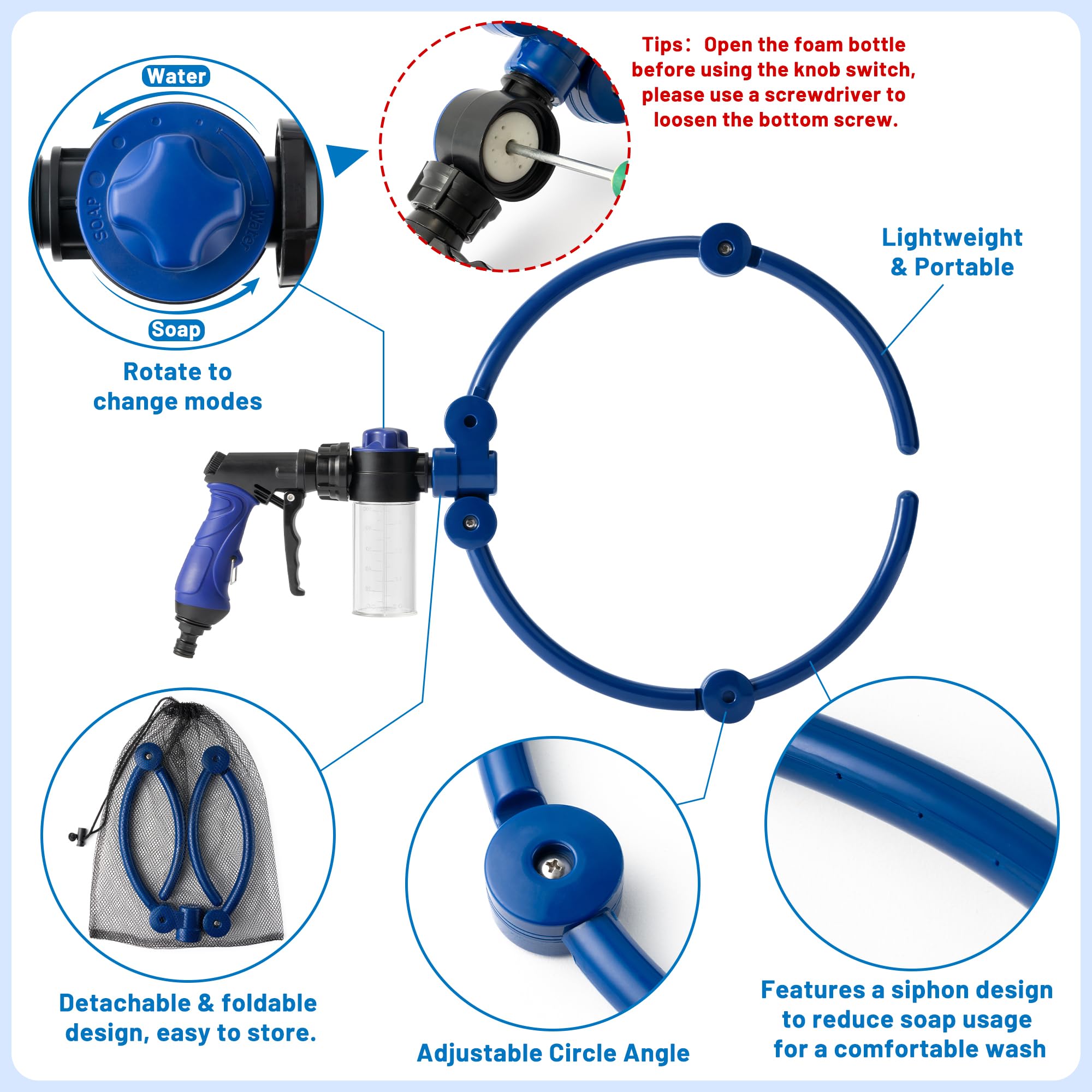 Adjustable 360° Dog Washing Hose Attachment with Pet Grooming Glove & 2 100cc Soap Dispenser