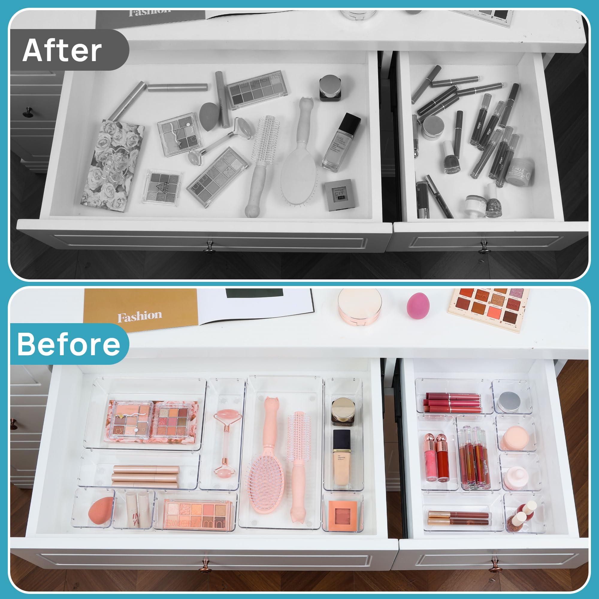 88PCS Clear Plastic Drawer Organizer Set