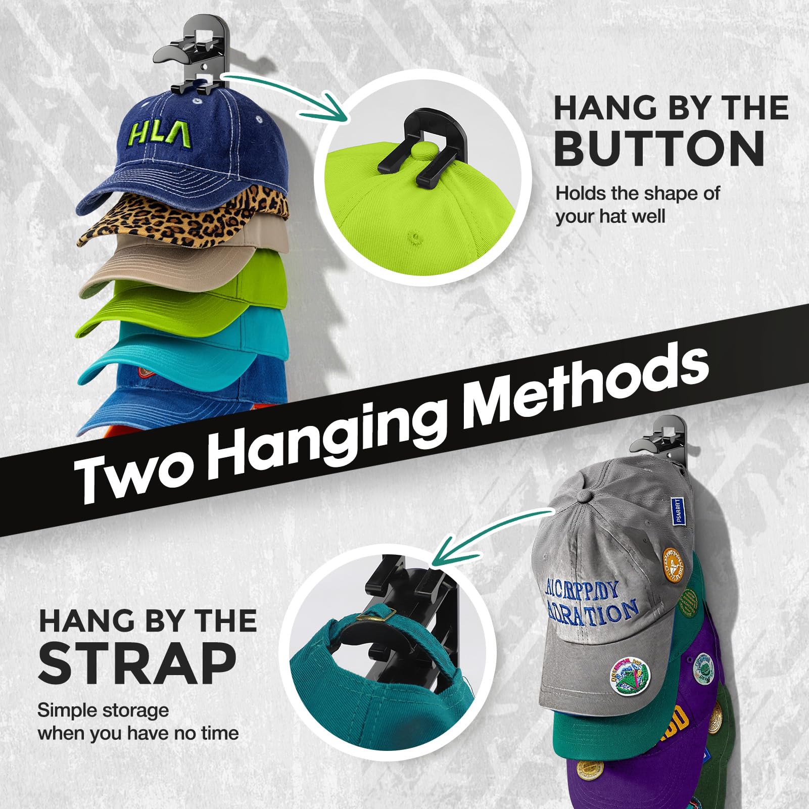 Wall Mounted 2-Pack 20 Hat Hook Organizer