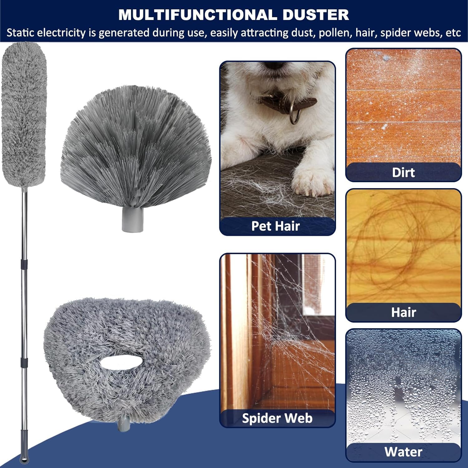 20+ Ft Reach Ceiling Fan Duster & Cobweb & Corner Brush Duster